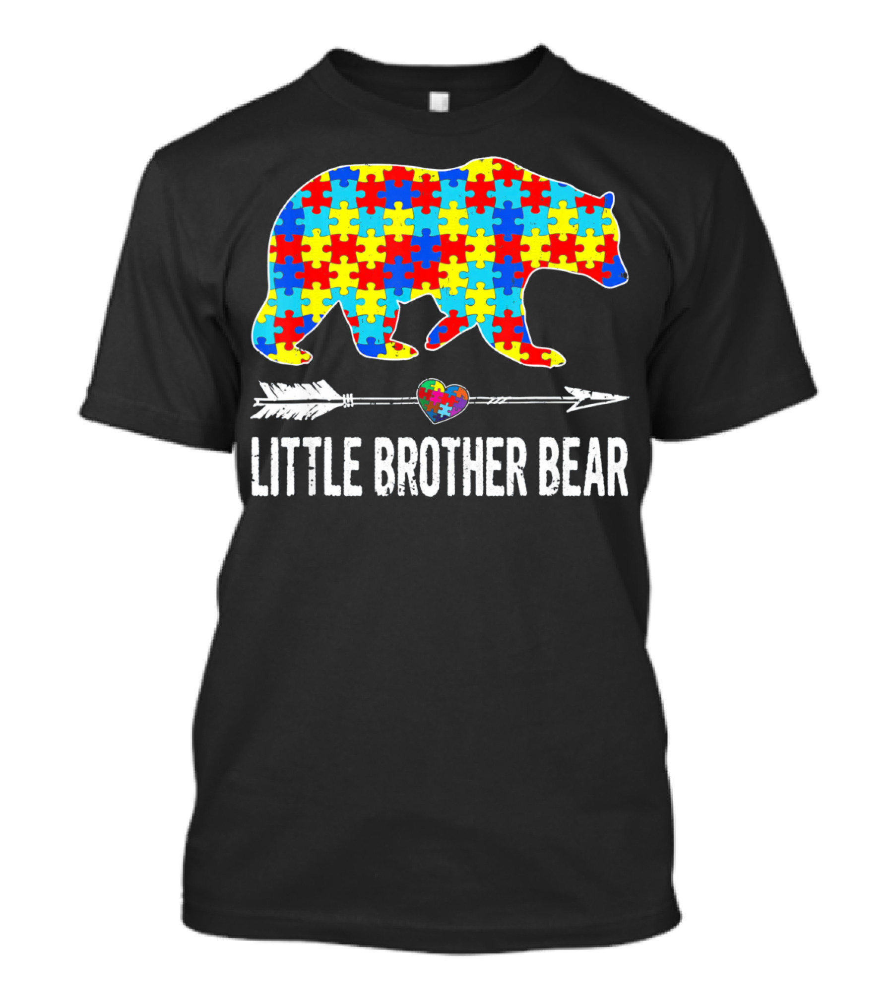 Proud Little Brother Bear Autism Awareness Puzzle T-Shirt