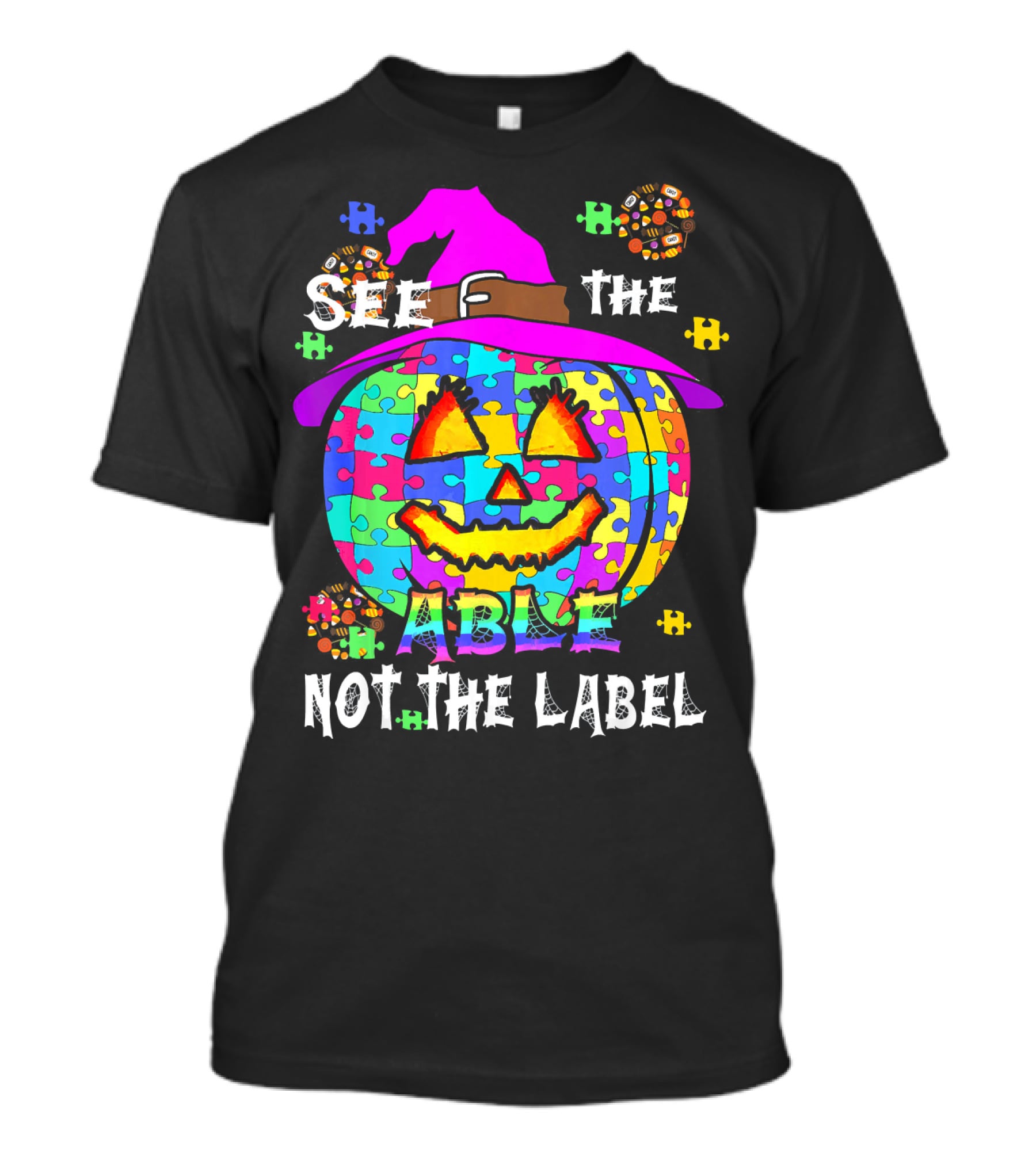 See The Able Not The Label Autism Awareness Pumpkin Puzzle Halloween T-Shirt