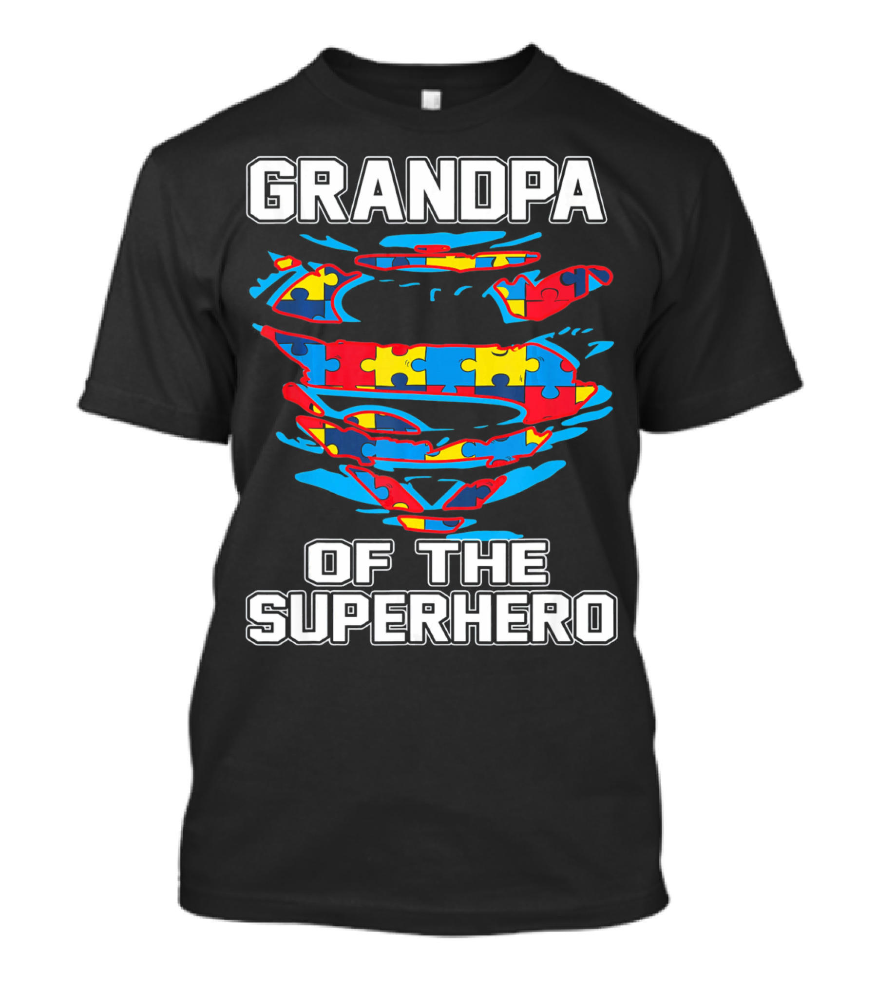Grandpa Of The Superhero Autism Awareness Puzzle Swirl Crest T-Shirt