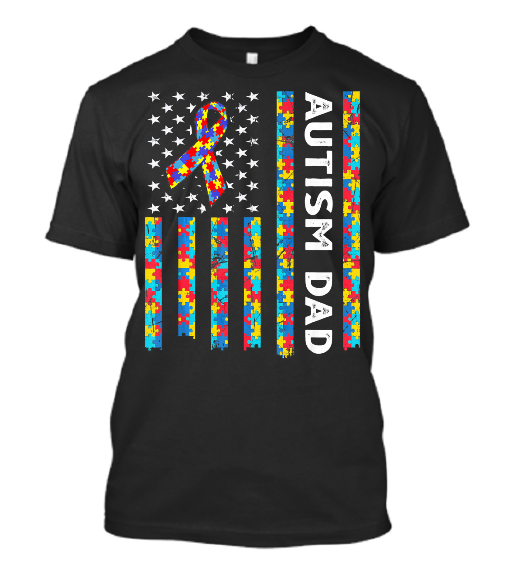 Autism Dad Awareness American Flag Puzzle T-Shirt