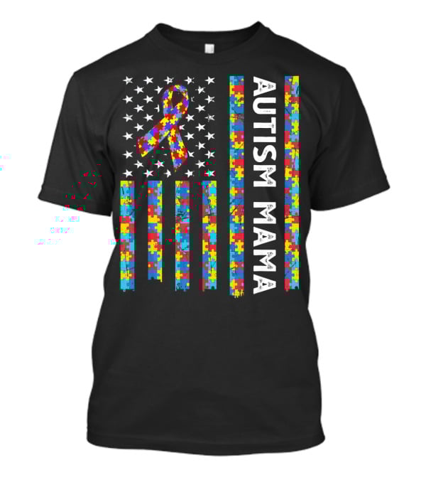 Autism Awareness Mama American Flag Puzzle T-Shirt