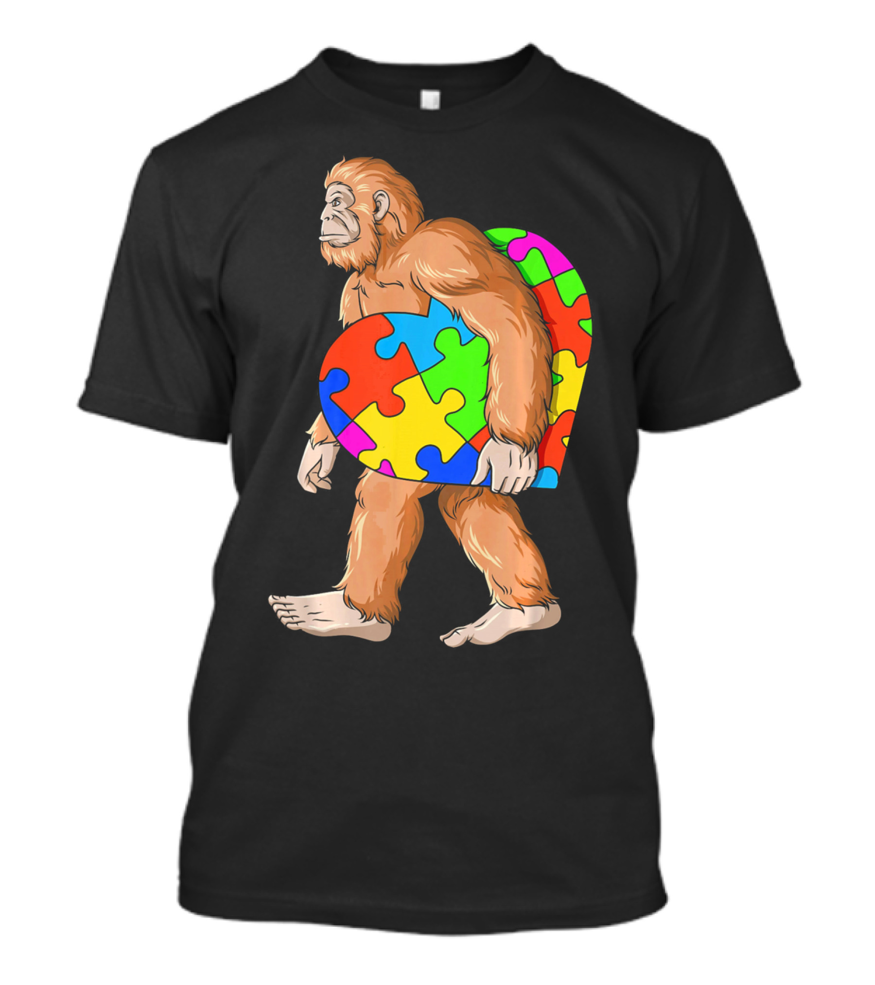 Bigfoot Holding Heart-Shaped Autism Awareness Puzzle T-Shirt