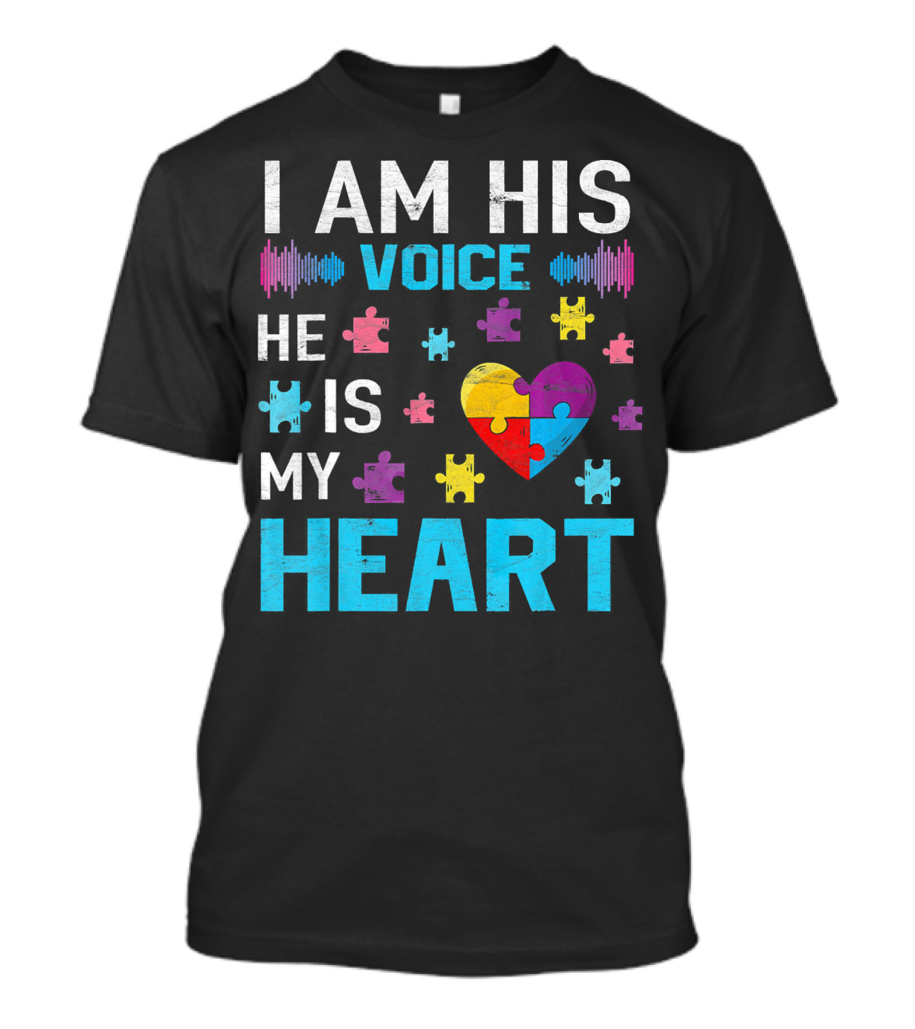 I Am His Voice He Is My Heart Puzzle Heart Autism Awareness T-Shirt