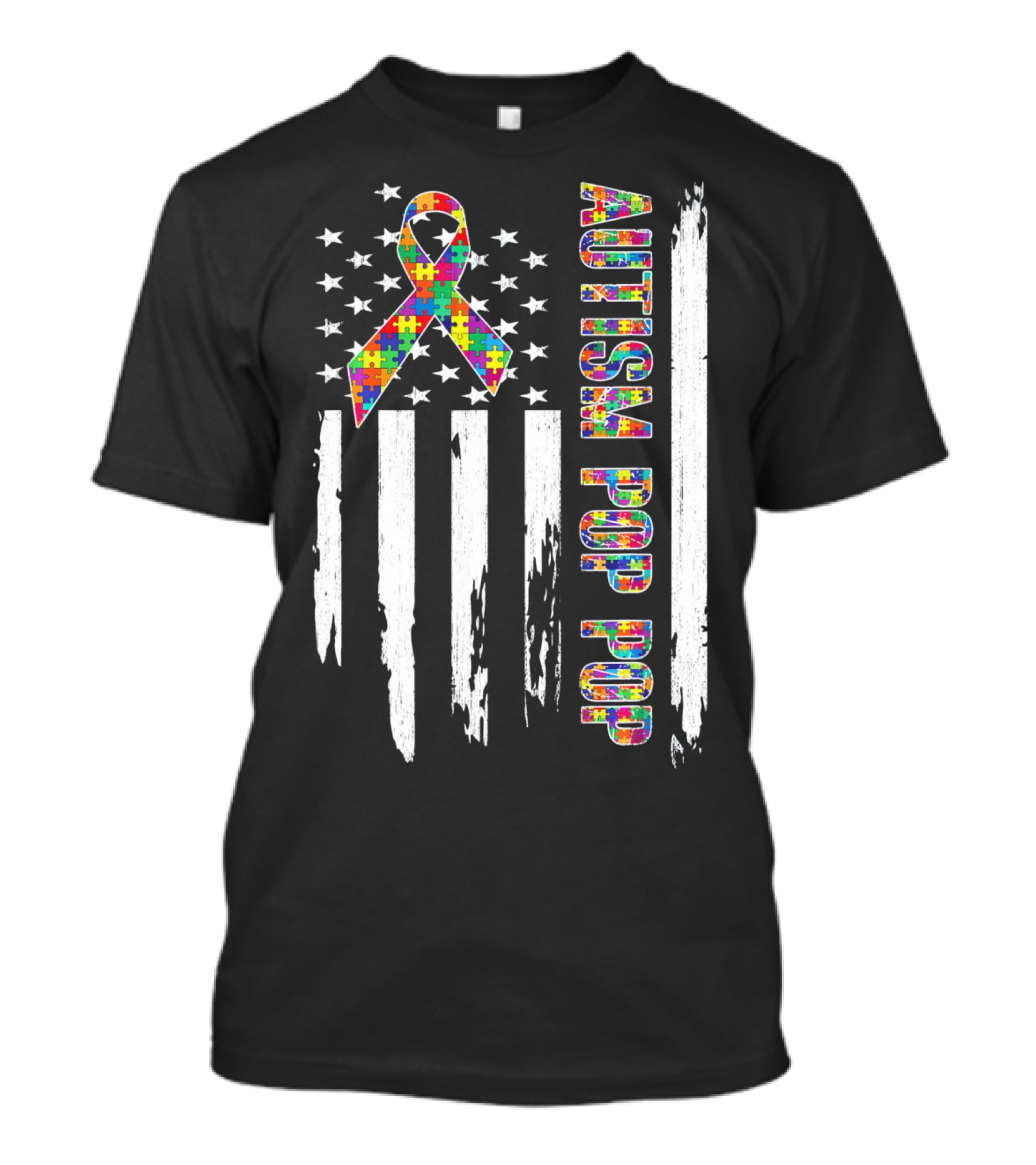 Autism Pop Pop American Flag Puzzle T-Shirt
