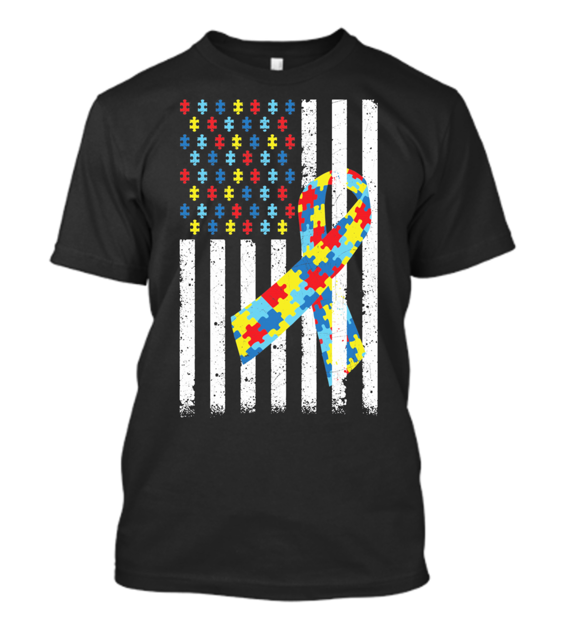 American Flag Puzzle Ribbon Autism Awareness T-Shirt