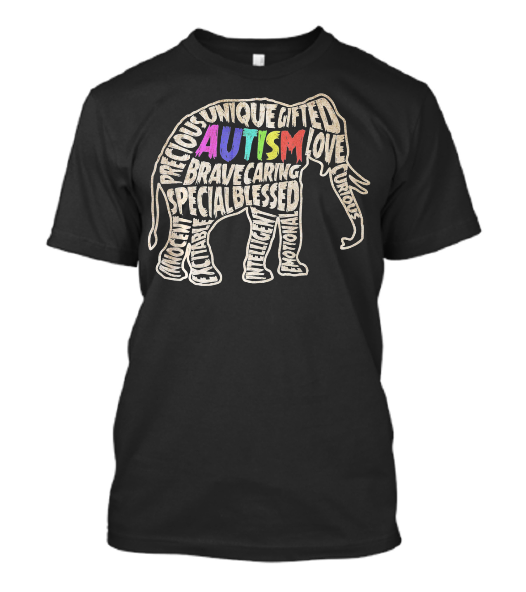 Autism Awareness Elephant Unique Gifted Precious Love Curious Special Blessed Courage Brave Caring T-Shirt