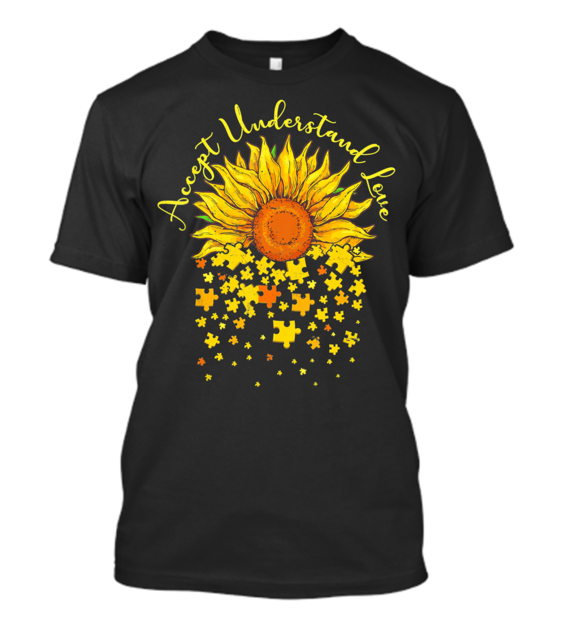 Accept Understand Love Sunflower Autism Awareness Puzzle Pieces T-Shirt