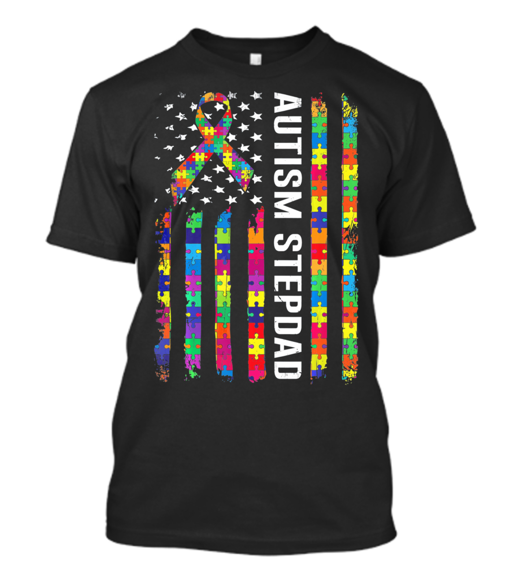 Autism Stepdad American Flag Puzzle T-Shirt