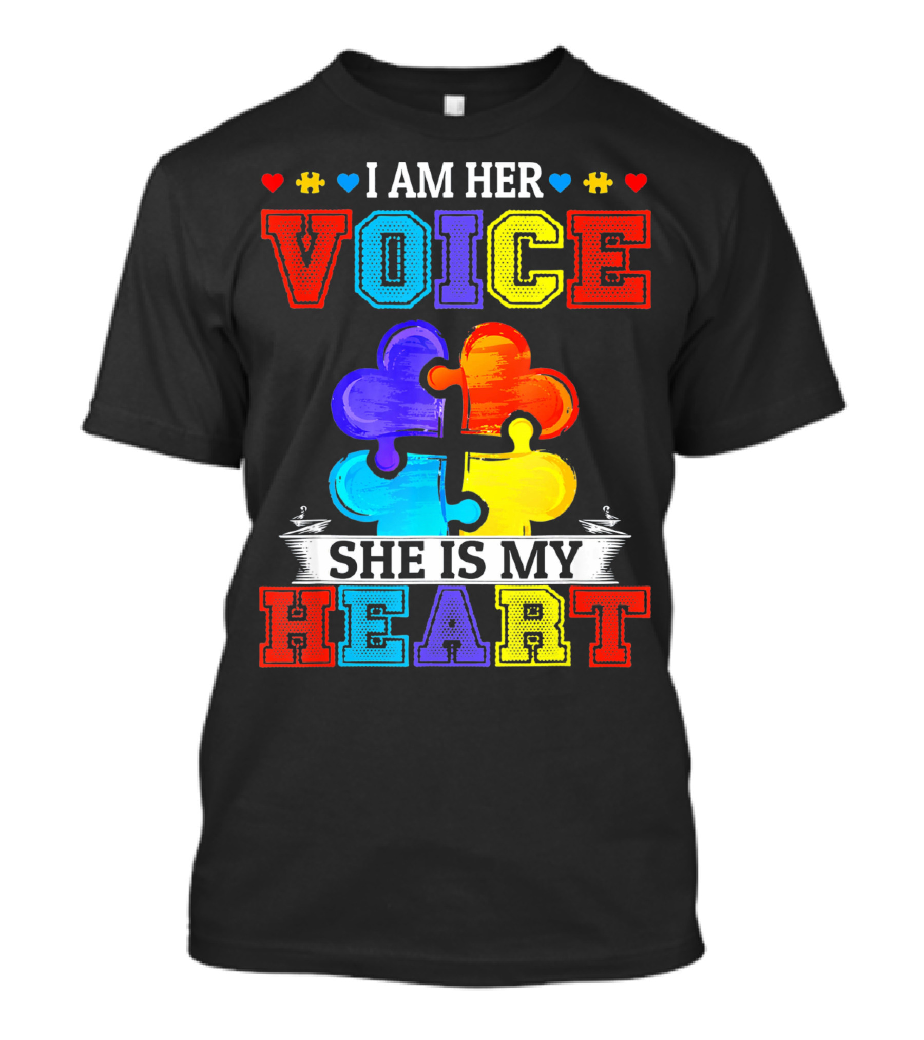I Am Her Voice She Is My Heart Autism Puzzle Pieces T-Shirt