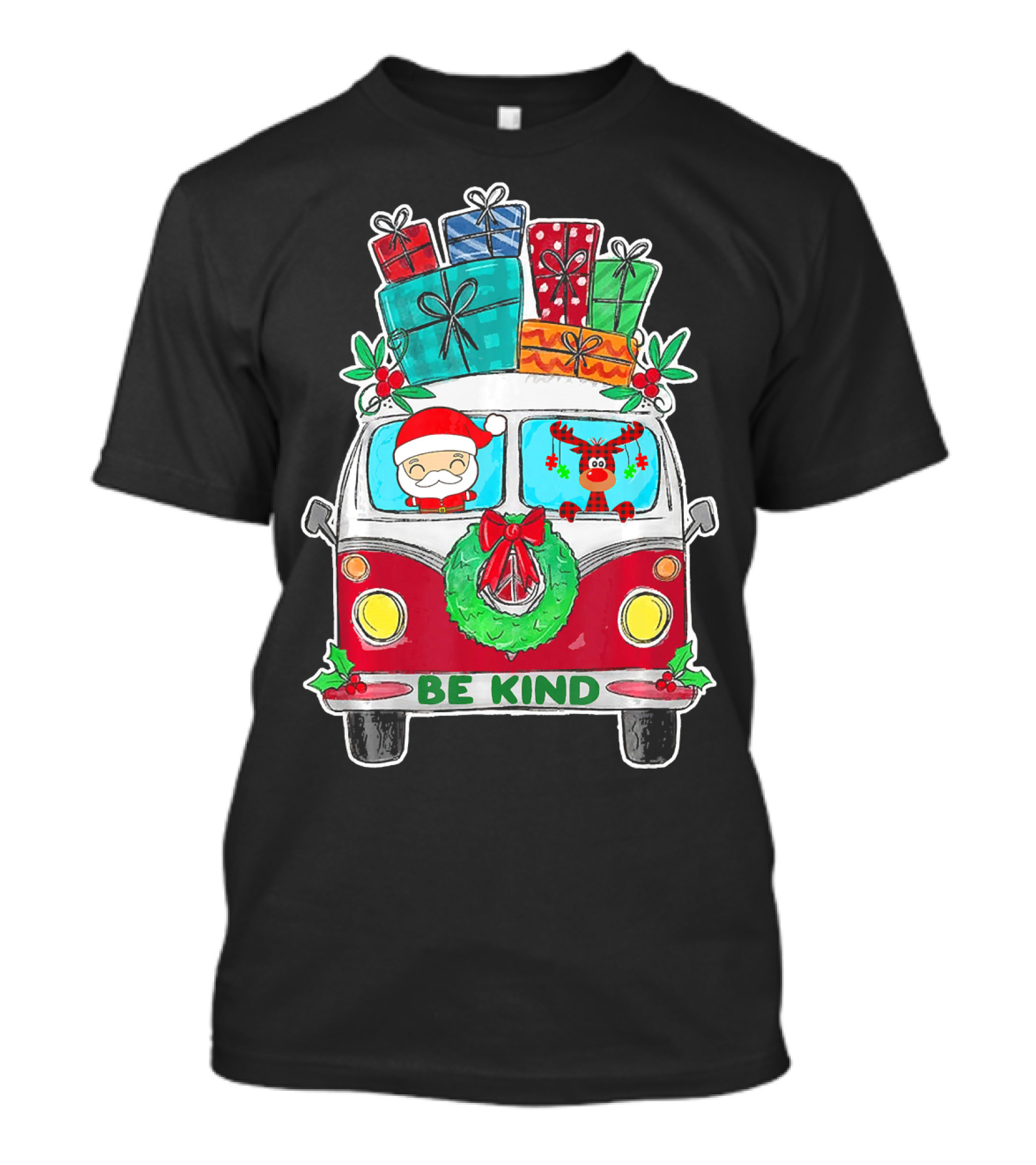 Be Kind Christmas Van Santa Reindeer Gifts T-Shirt