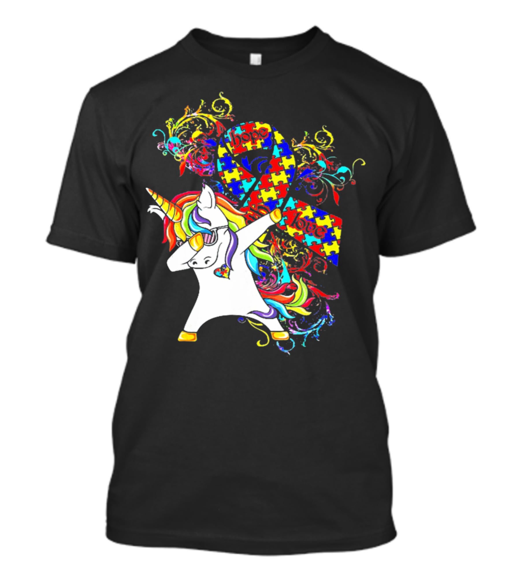 Unicorn Dabbing Hope Love Autism Awareness Puzzle T-Shirt