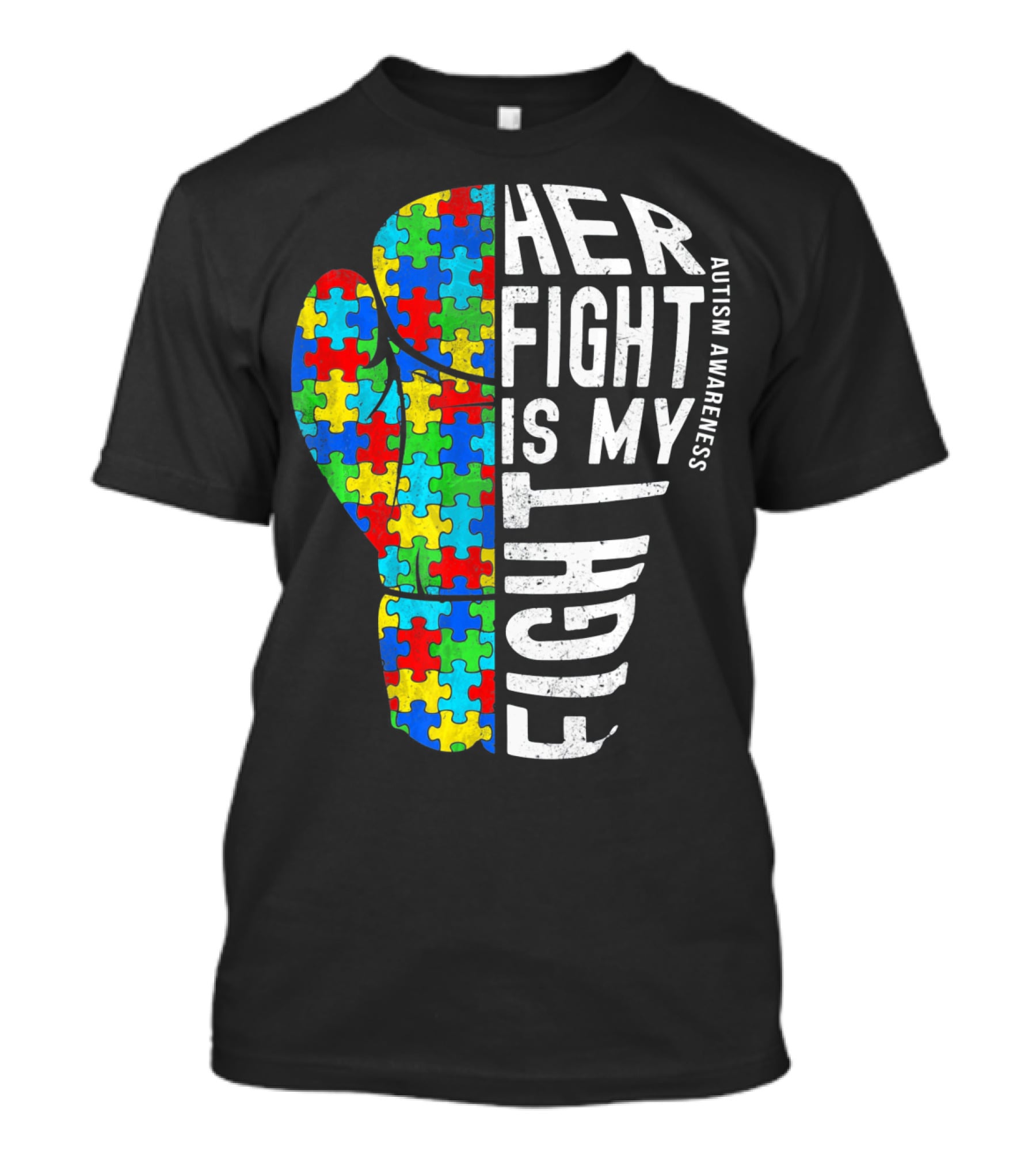 Autism Awareness Her Fight Is My Fight Boxing Glove Puzzle T-Shirt