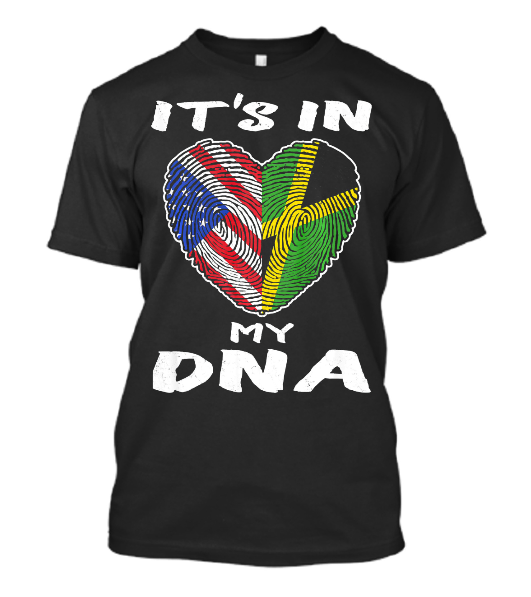 IT'S IN MY DNA USA Jamaica Fingerprint Heart T-Shirt