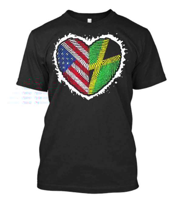 Fingerprint DNA Heart Love Jamaica USA Flag T-Shirt