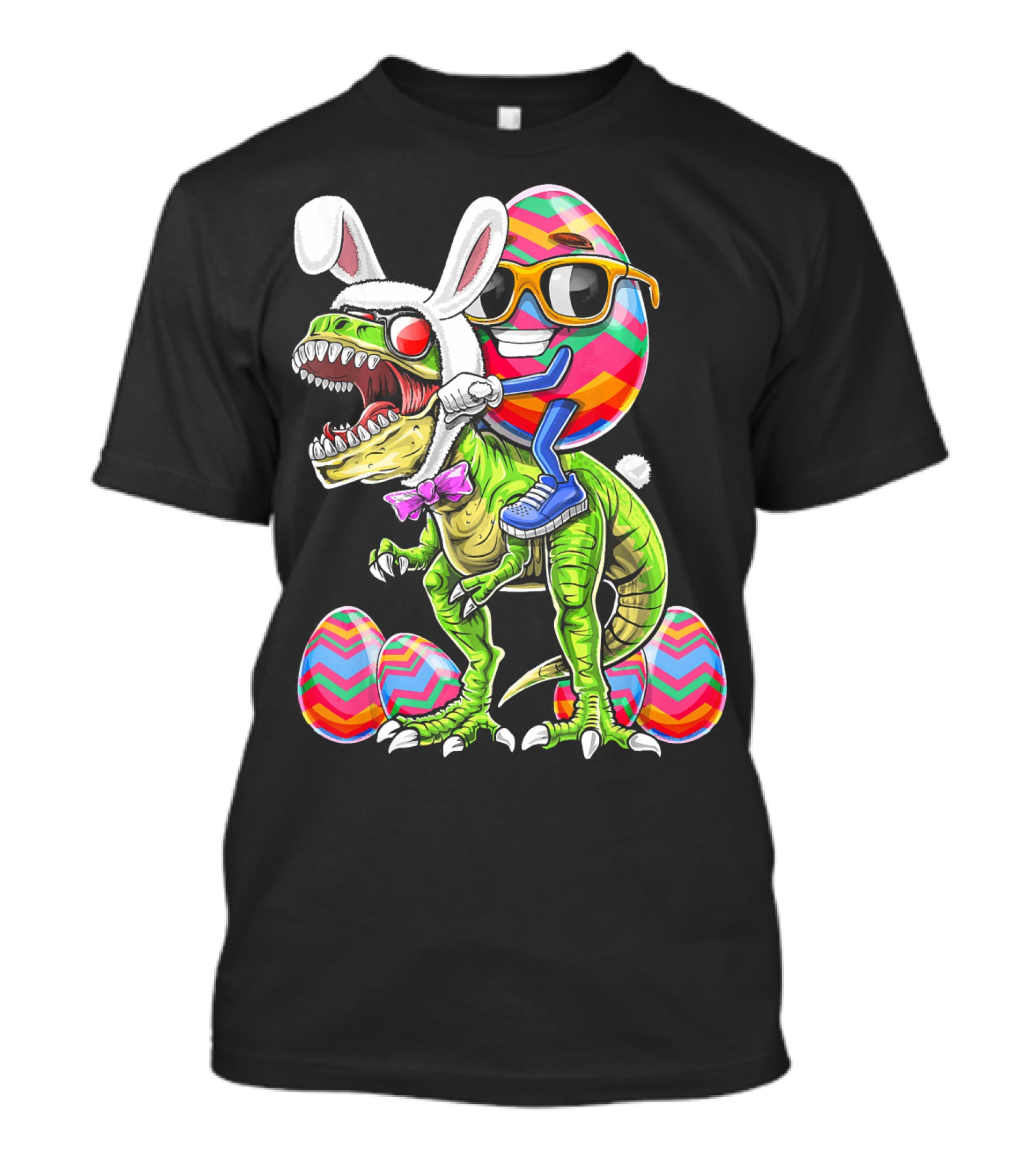 Easter Bunny Dinosaur With Egg Rabbit Ears And Sunglasses T-Shirt