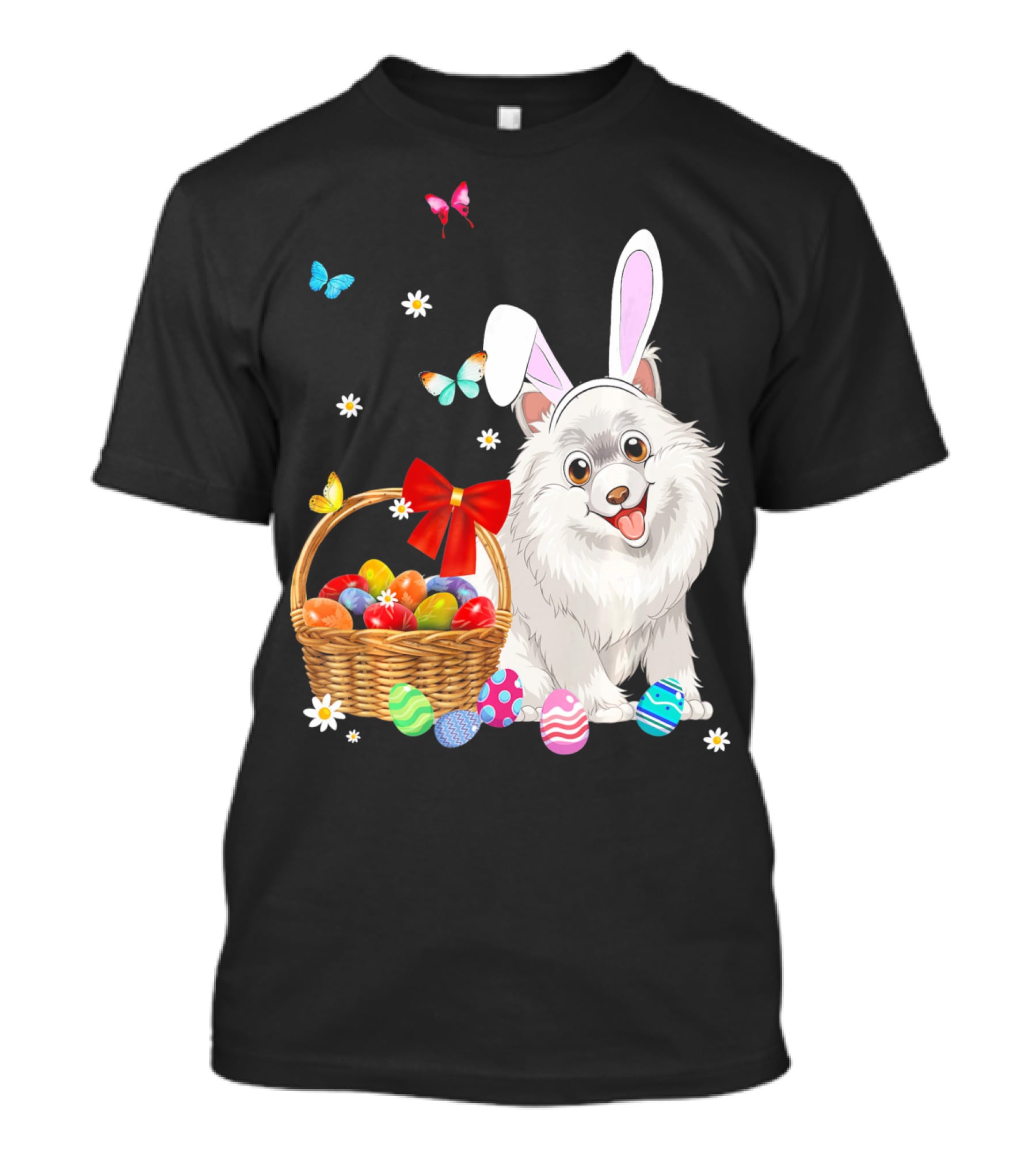 Samoyed Bunny Ear Rabbit Easter Eggs Basket Butterflies T-Shirt