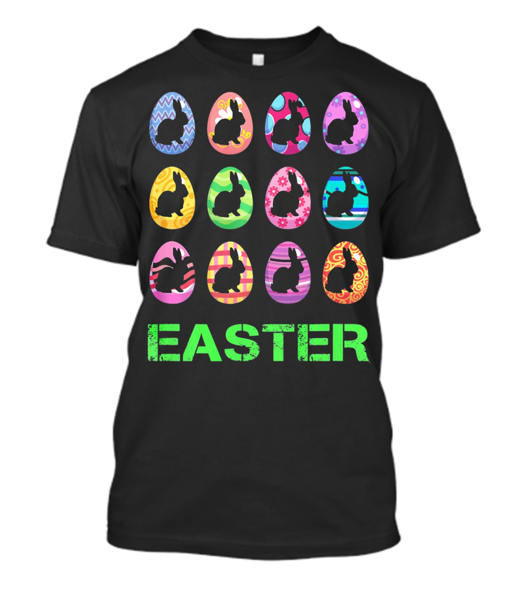 Easter Bunny Rabbit Egg Silhouettes With Colorful T-Shirt