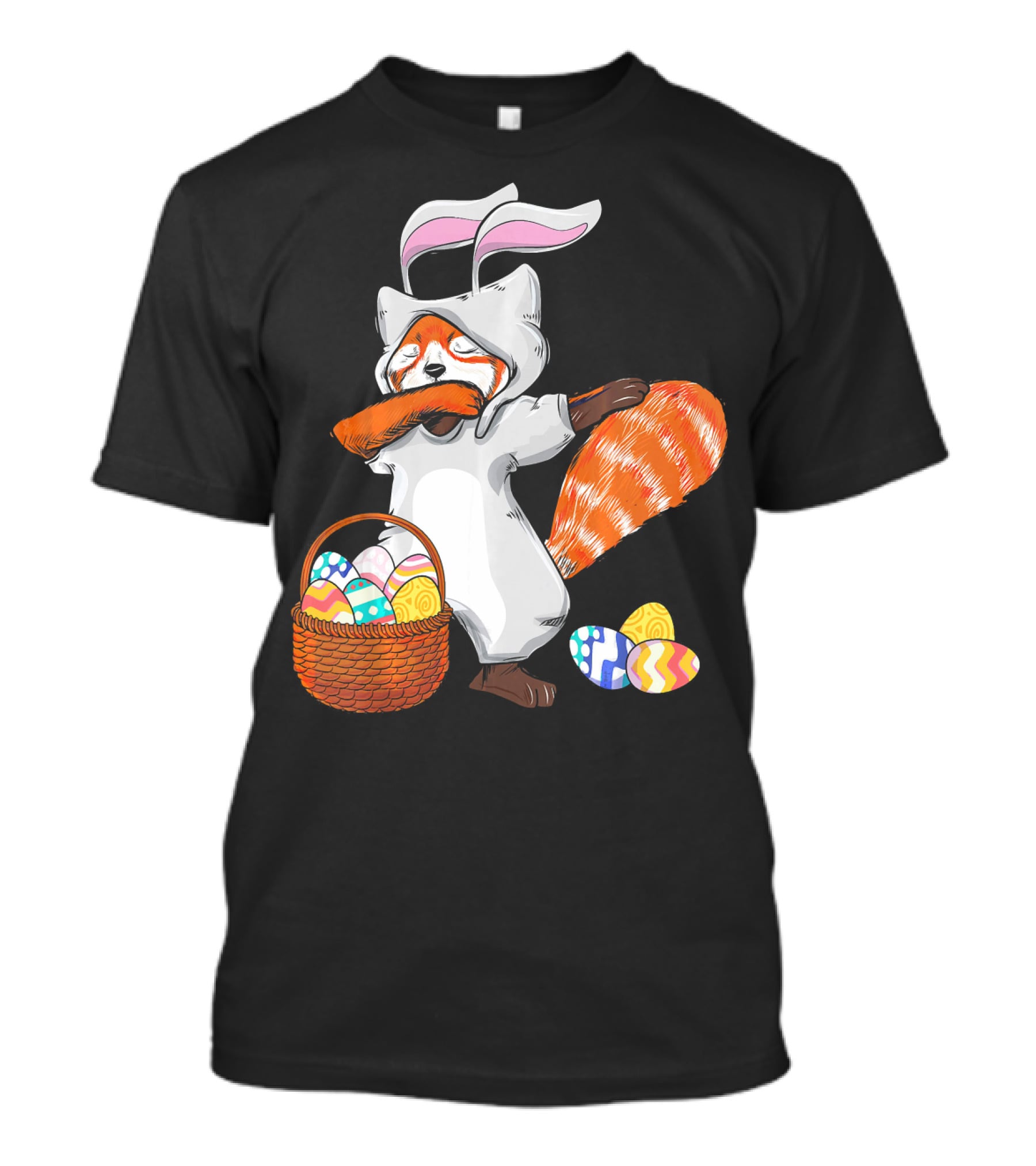 Dabbing Easter Bunny Red Panda With Basket Of Colorful Eggs T-Shirt