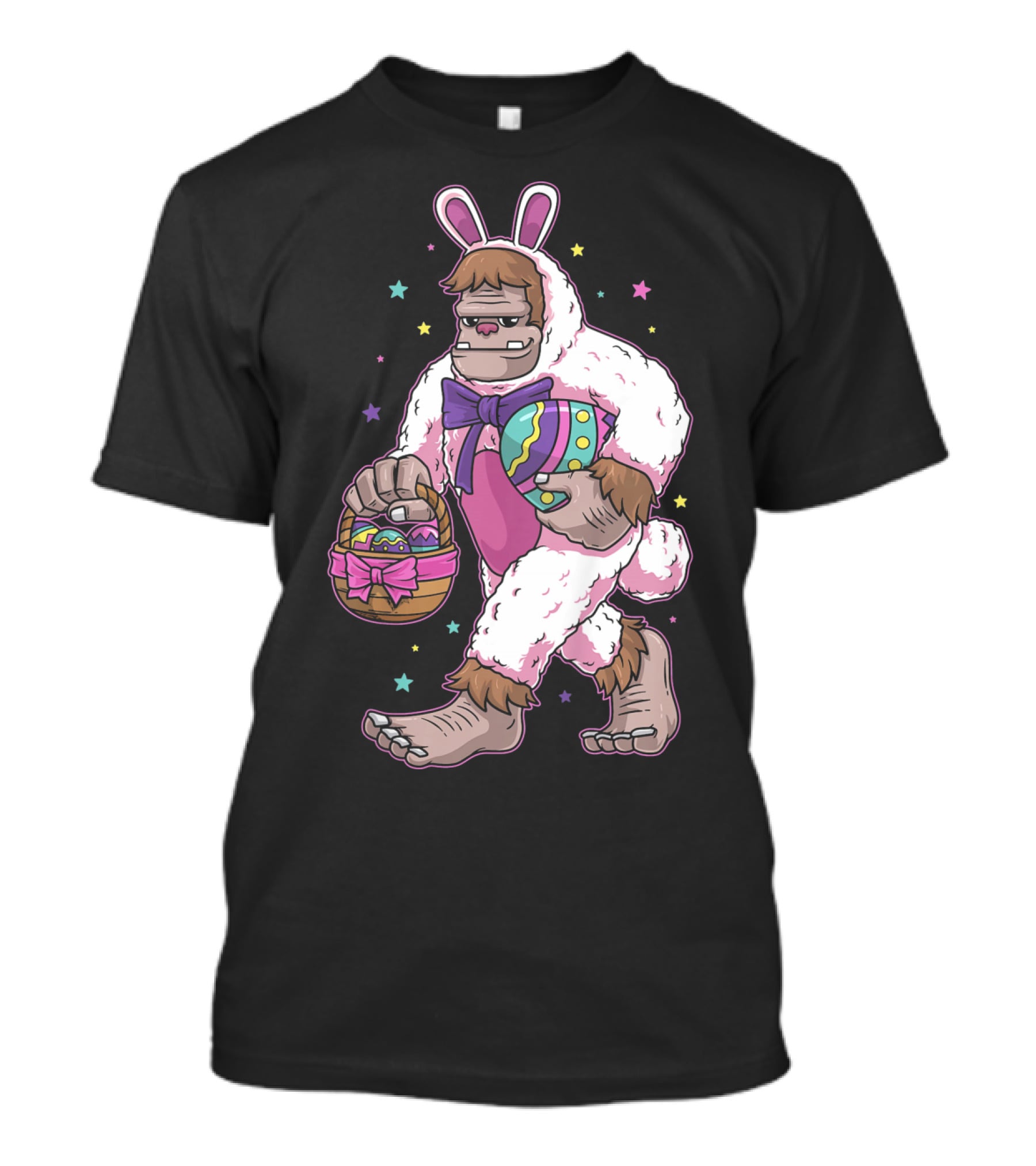Kids Easter Bunny Bigfoot Sasquatch Basket Eggs Stars T-Shirt