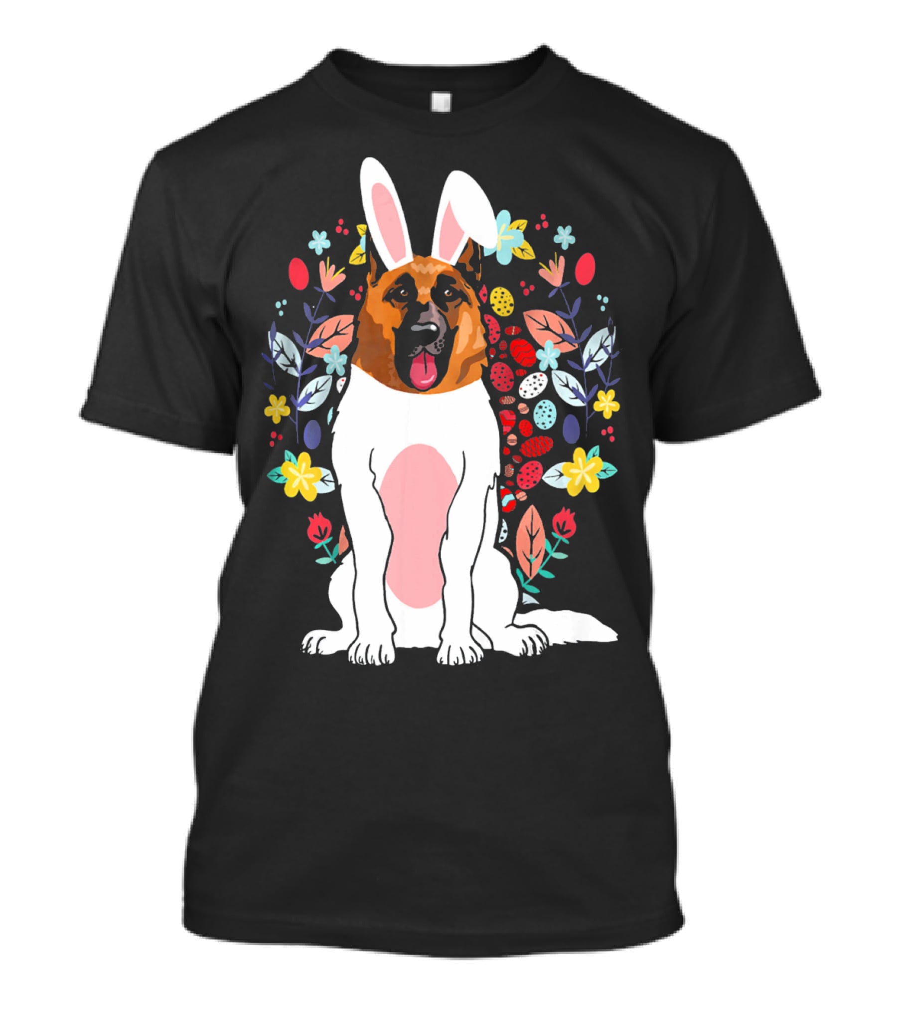 Alsatian Rabbit Ears Floral Background T-Shirt