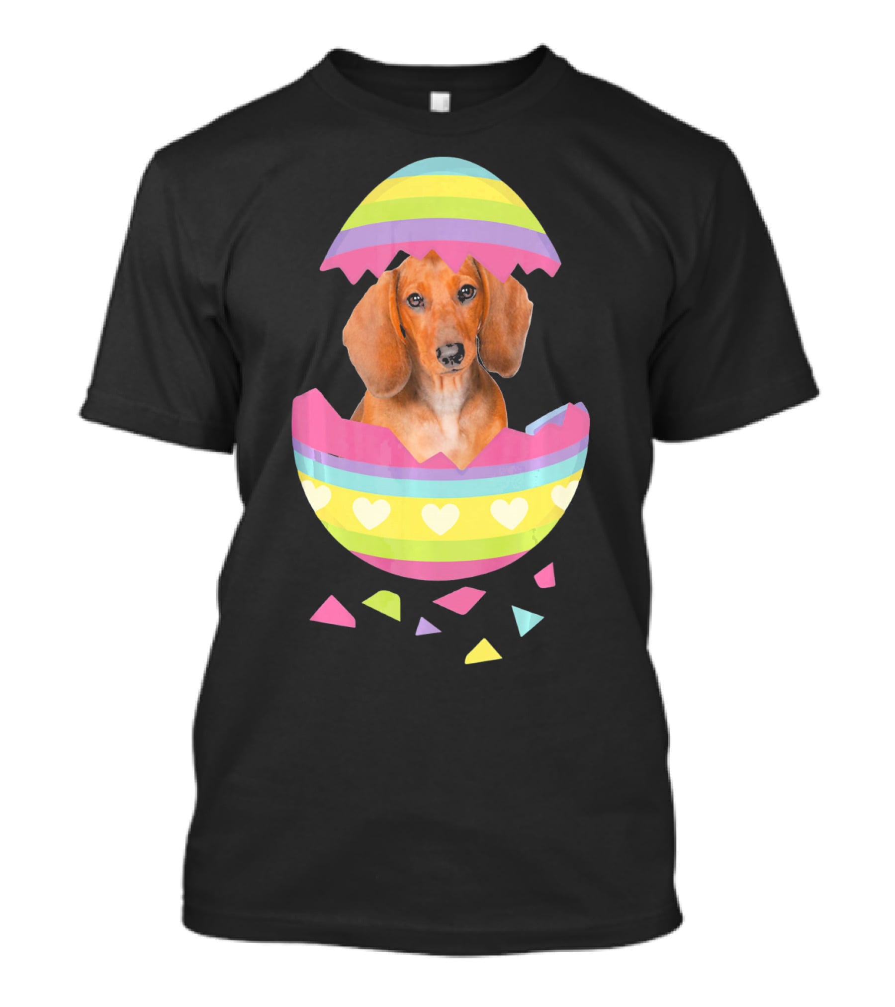 Dachshund In Colorful Easter Egg With Heart Stripes T-Shirt