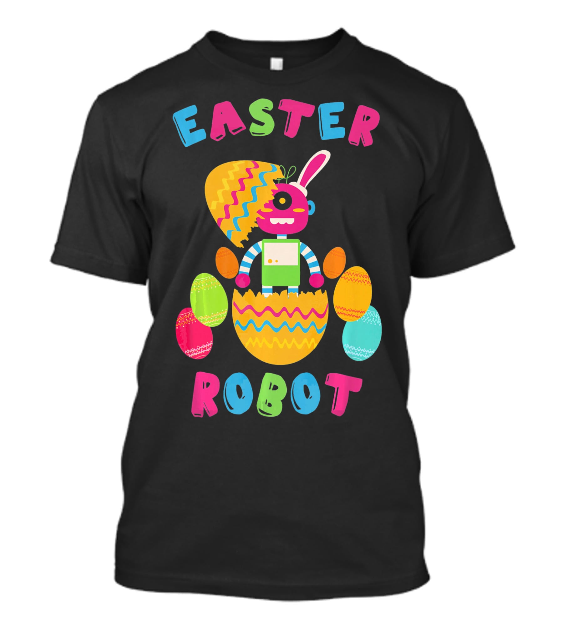 Easter Robot Bunny With Colorful Eggs T-Shirt