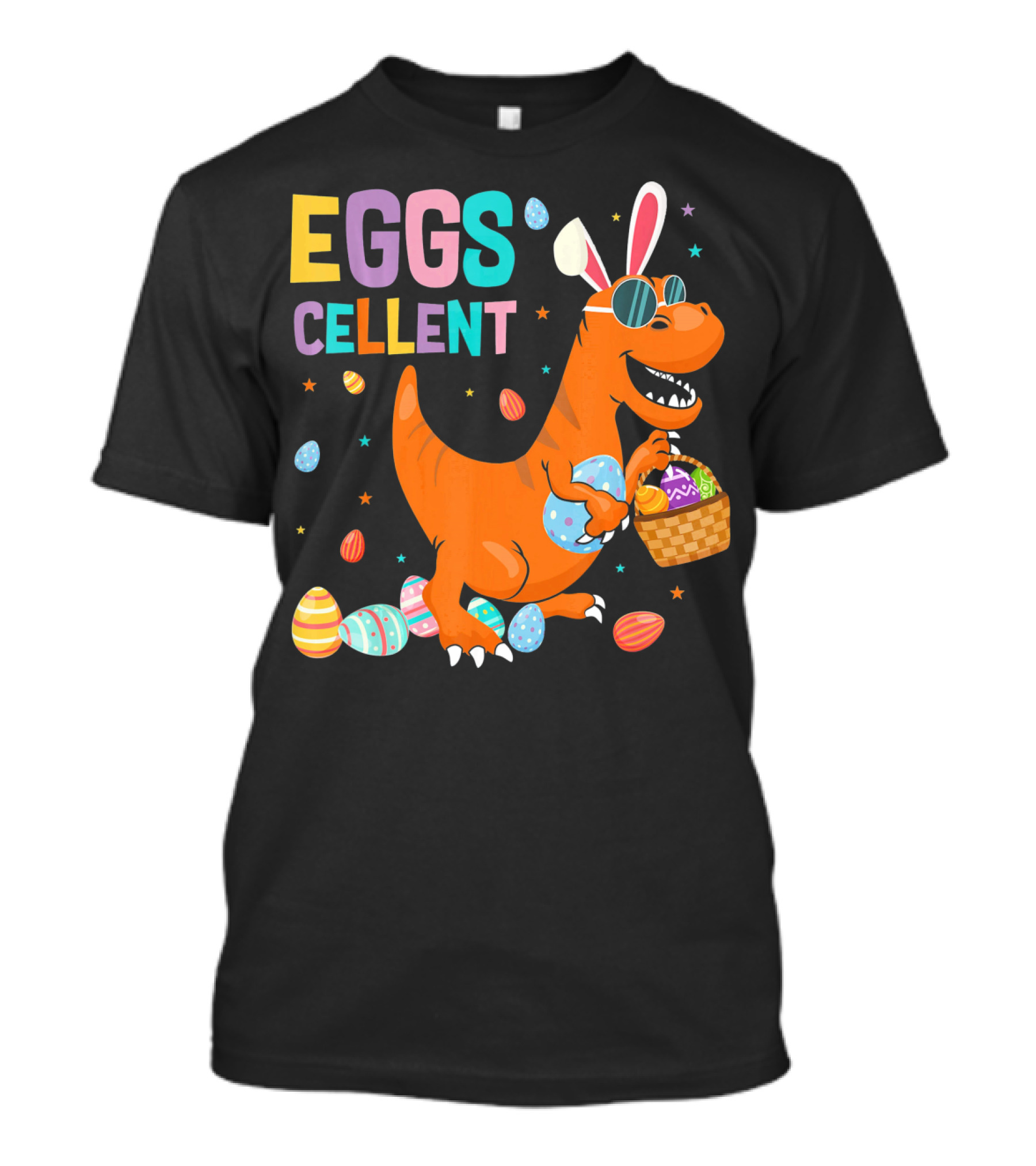 Eggscellent Easter Dinosaur With Bunny Ears And Eggs Basket T-Shirt