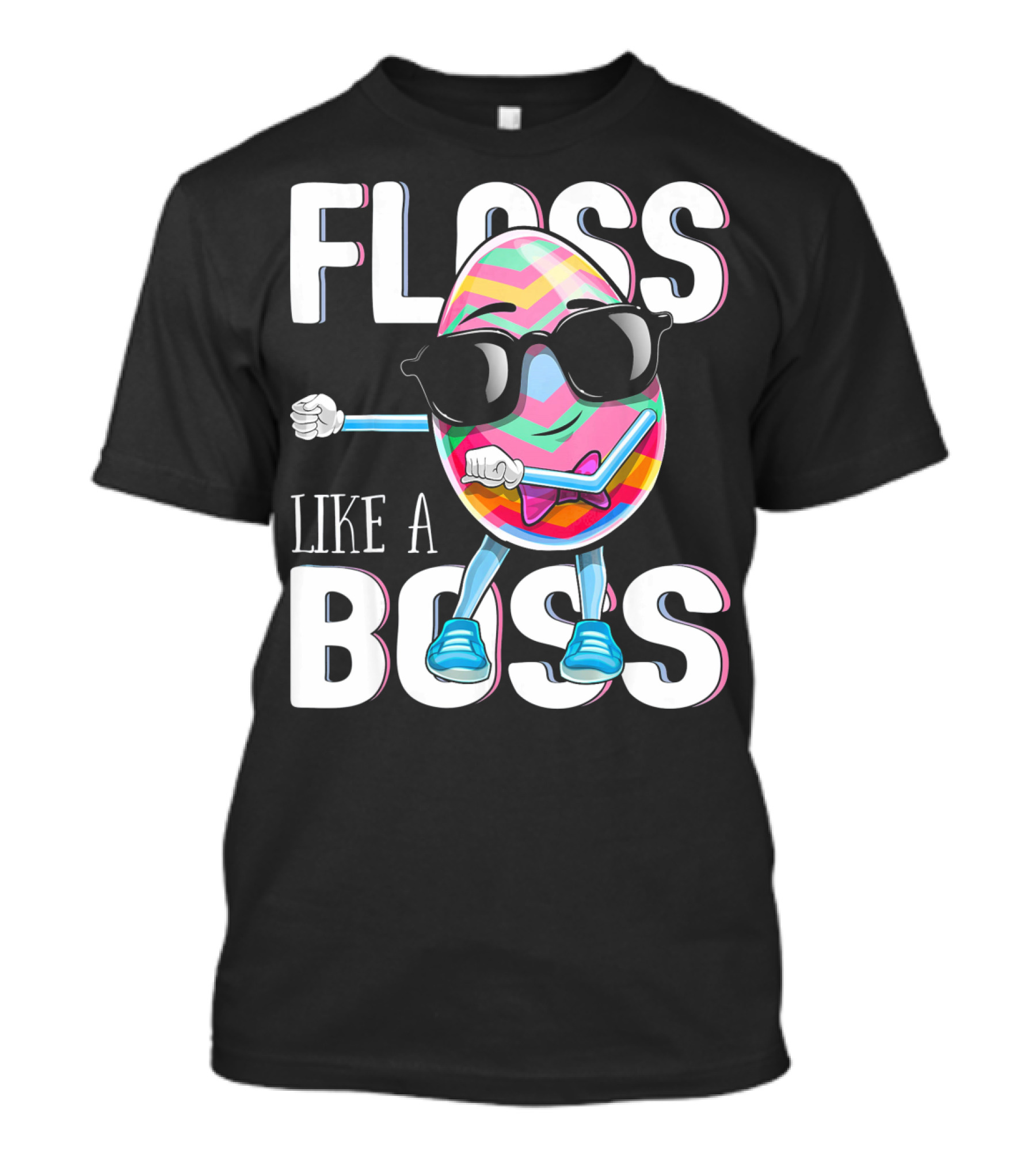 FLOSS LIKE A BOSS Flossing Easter Egg With Sunglasses And Colorful Stripes T-Shirt