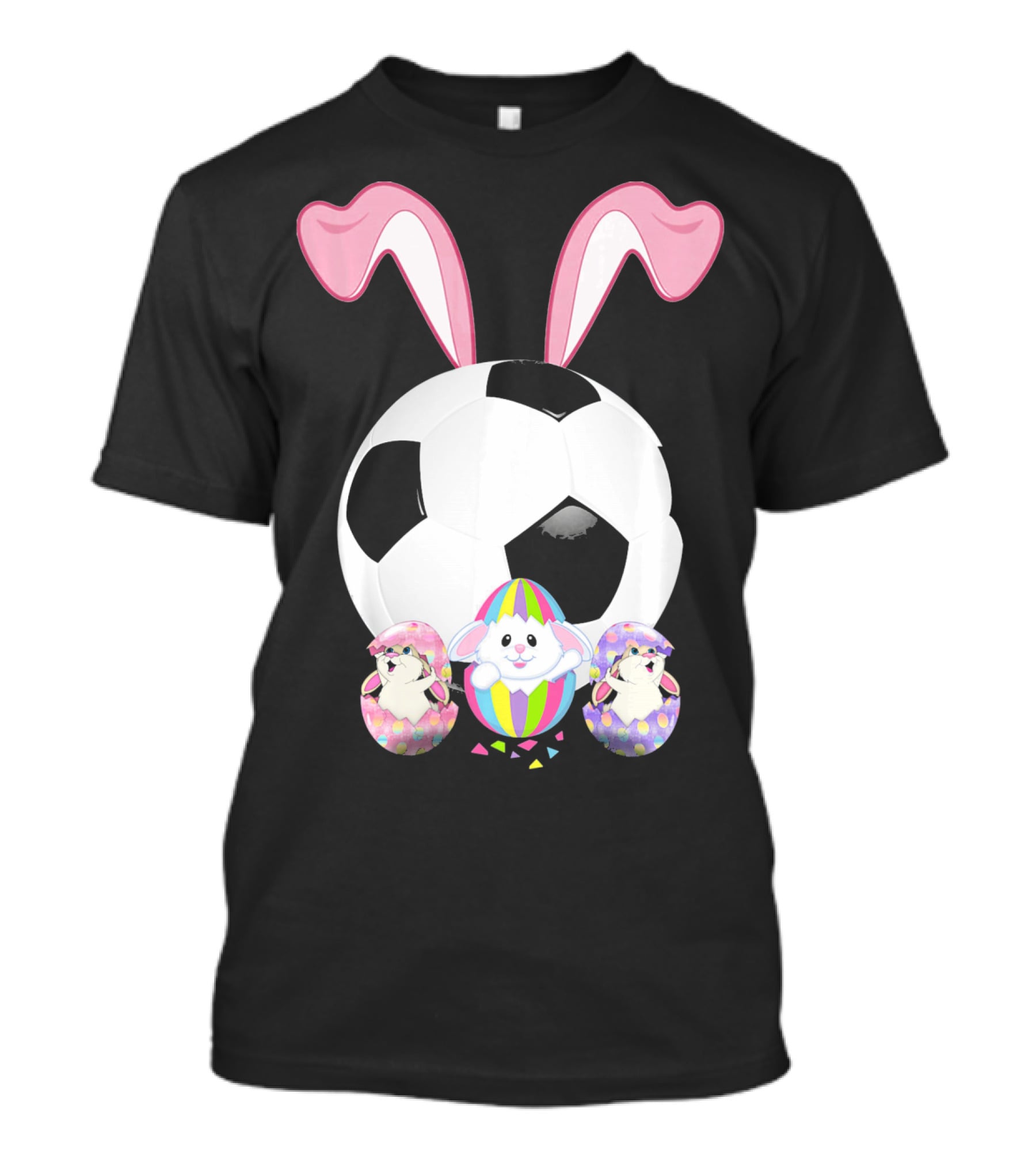 Soccer Easter Bunny Egg With Pink Ears And Colorful Easter Eggs T-Shirt