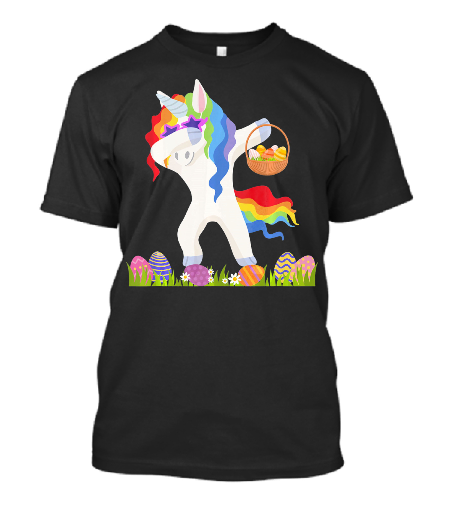 Funny Unicorn Dabbing With Easter Basket And Eggs Happy Easter Day T-Shirt