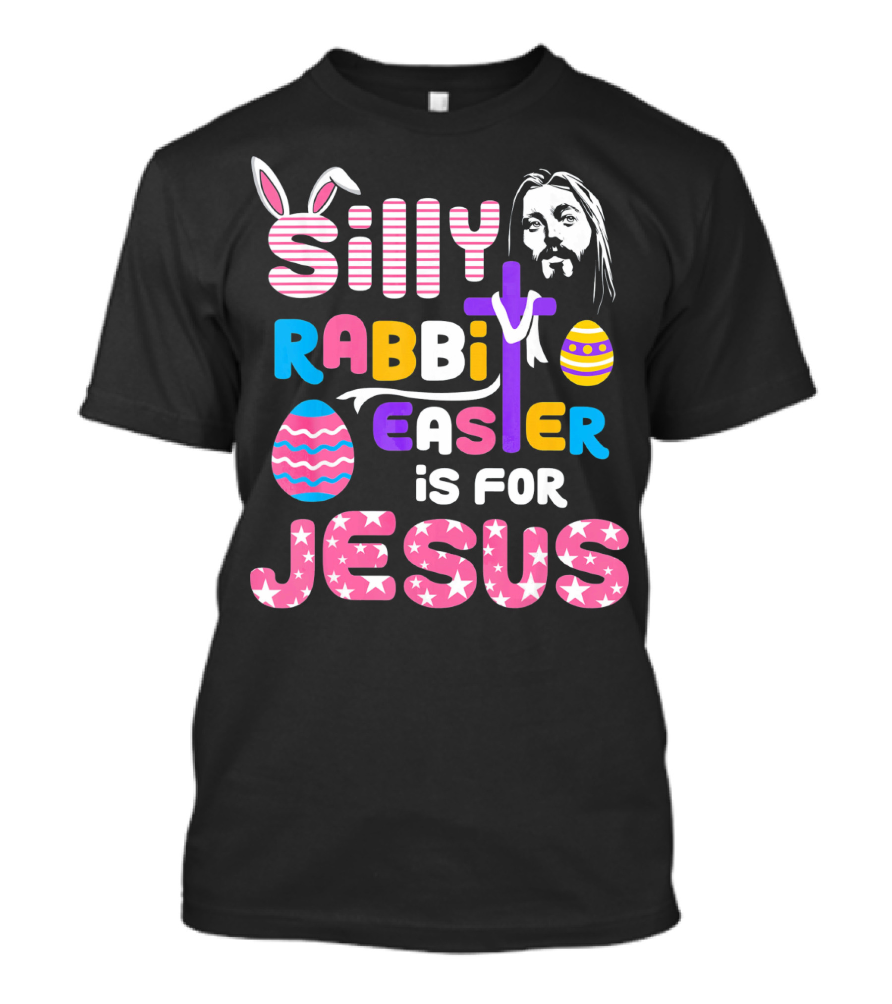 Silly Rabbit Easter Is For Jesus Cross Eggs Pink Stripes T-Shirt