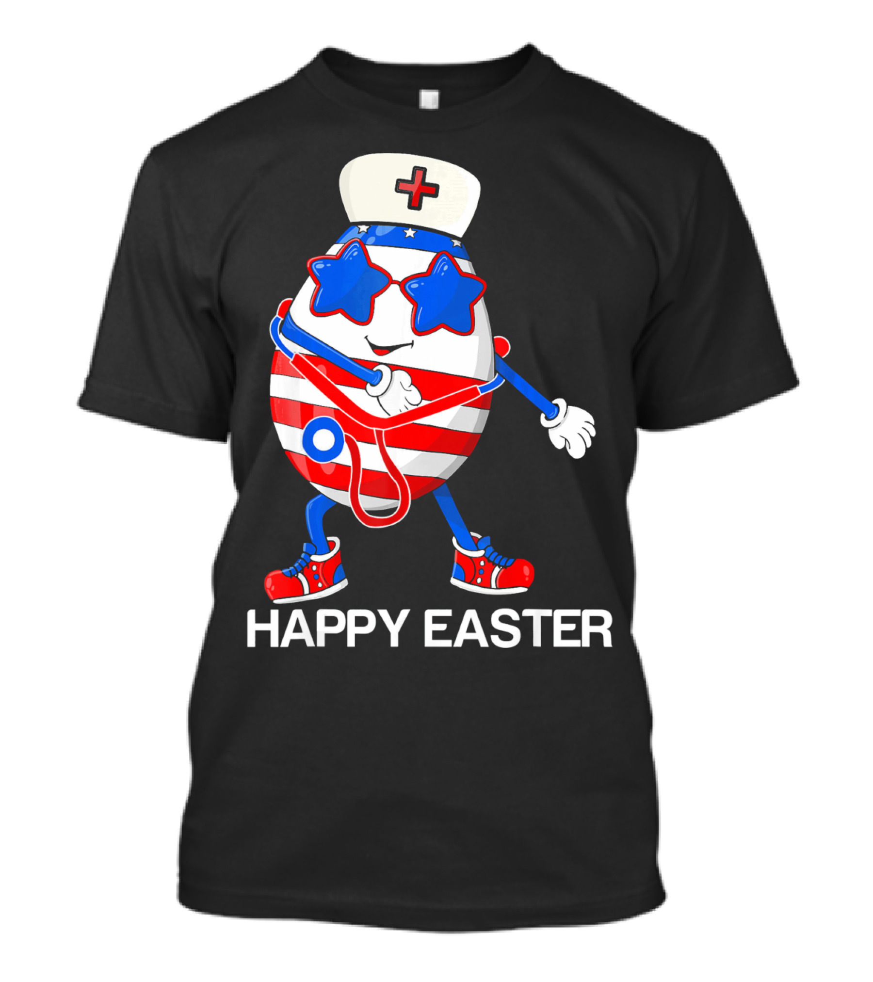 Happy Easter Flossing Egg With Stethoscope Nurse Hat And Stars T-Shirt