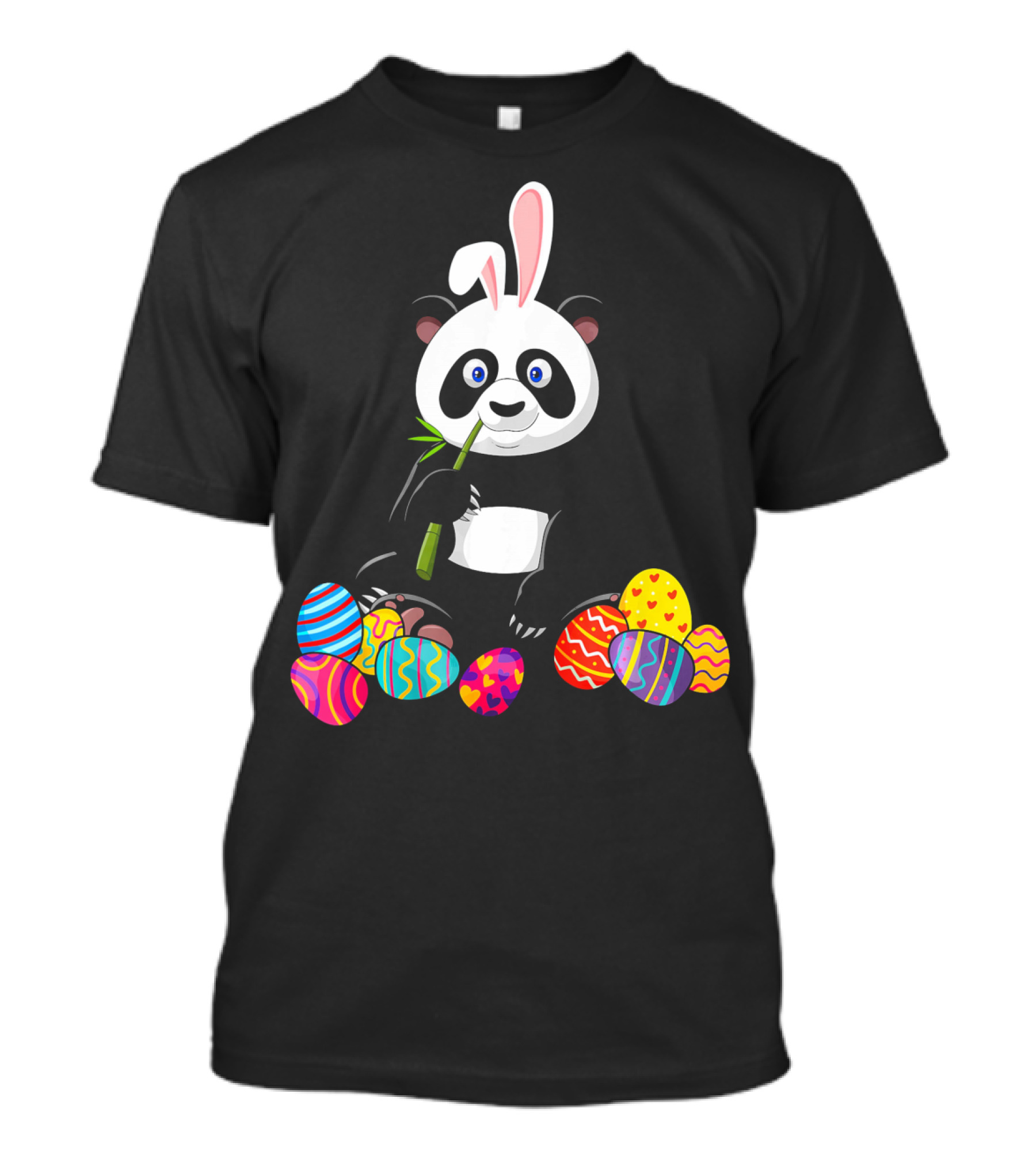 Panda With Bunny Ears And Colorful Easter Eggs T-Shirt