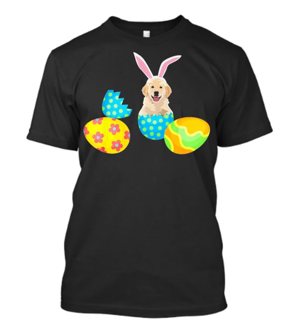 Labrador In Easter Eggs With Bunny Ears And Colorful T-Shirt