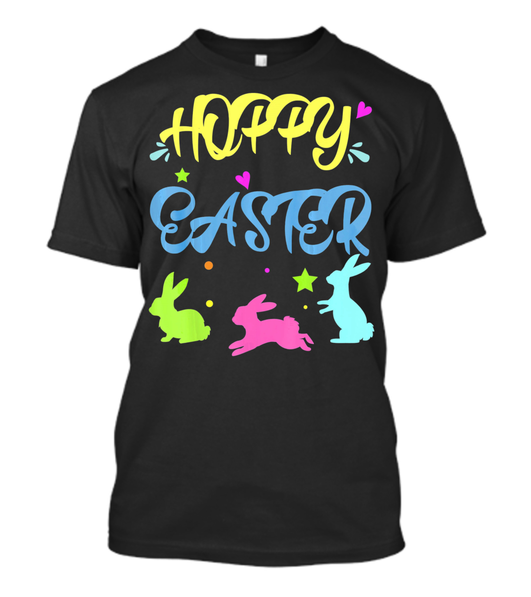 Hoppy Easter Novelty Orthodox Colorful Bunny Silhouettes With Hearts And Stars T-Shirt