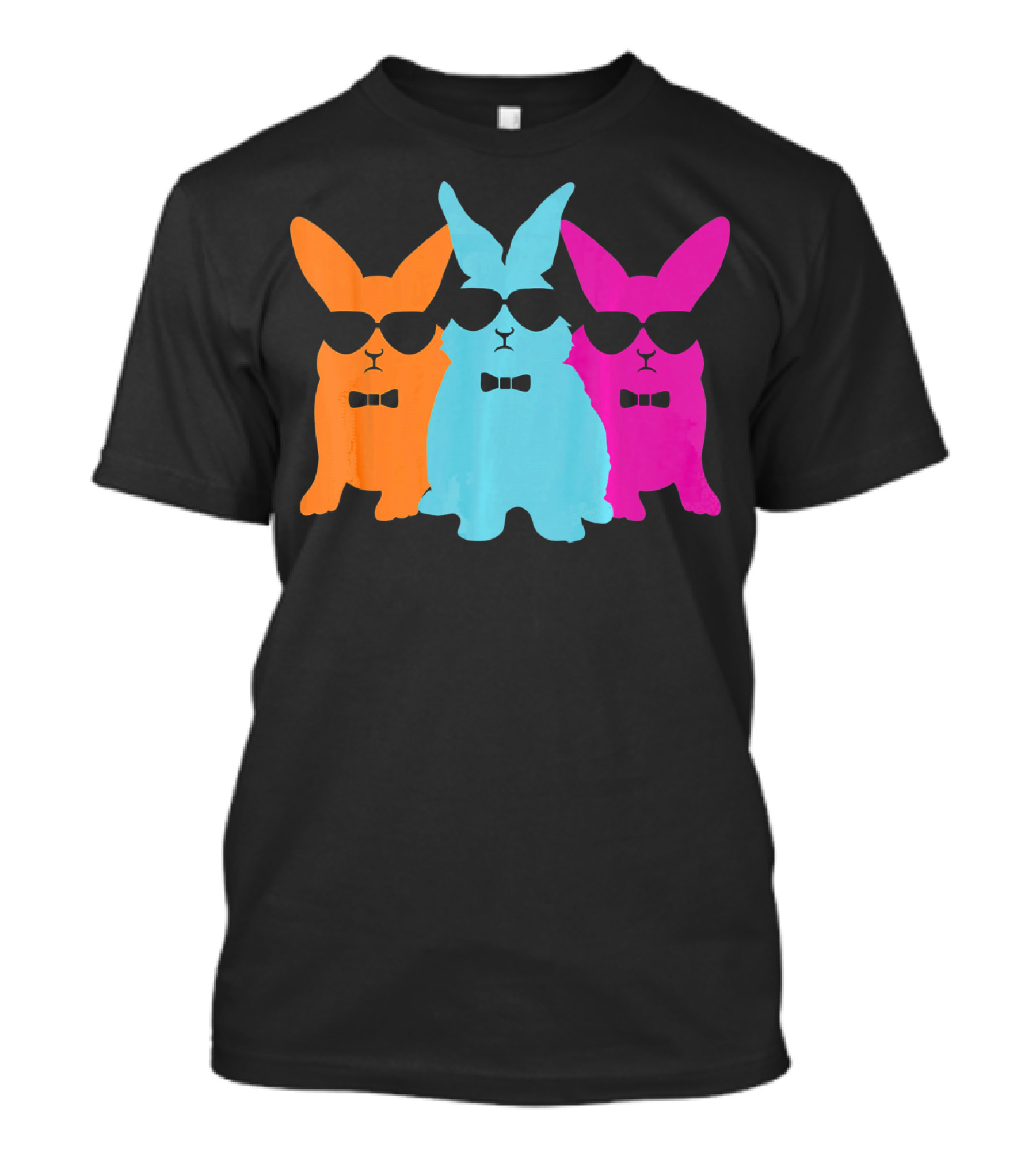 Hipster Easter Bunny Cool Rabbits Sunglasses Neon Trio Bow Ties T-Shirt