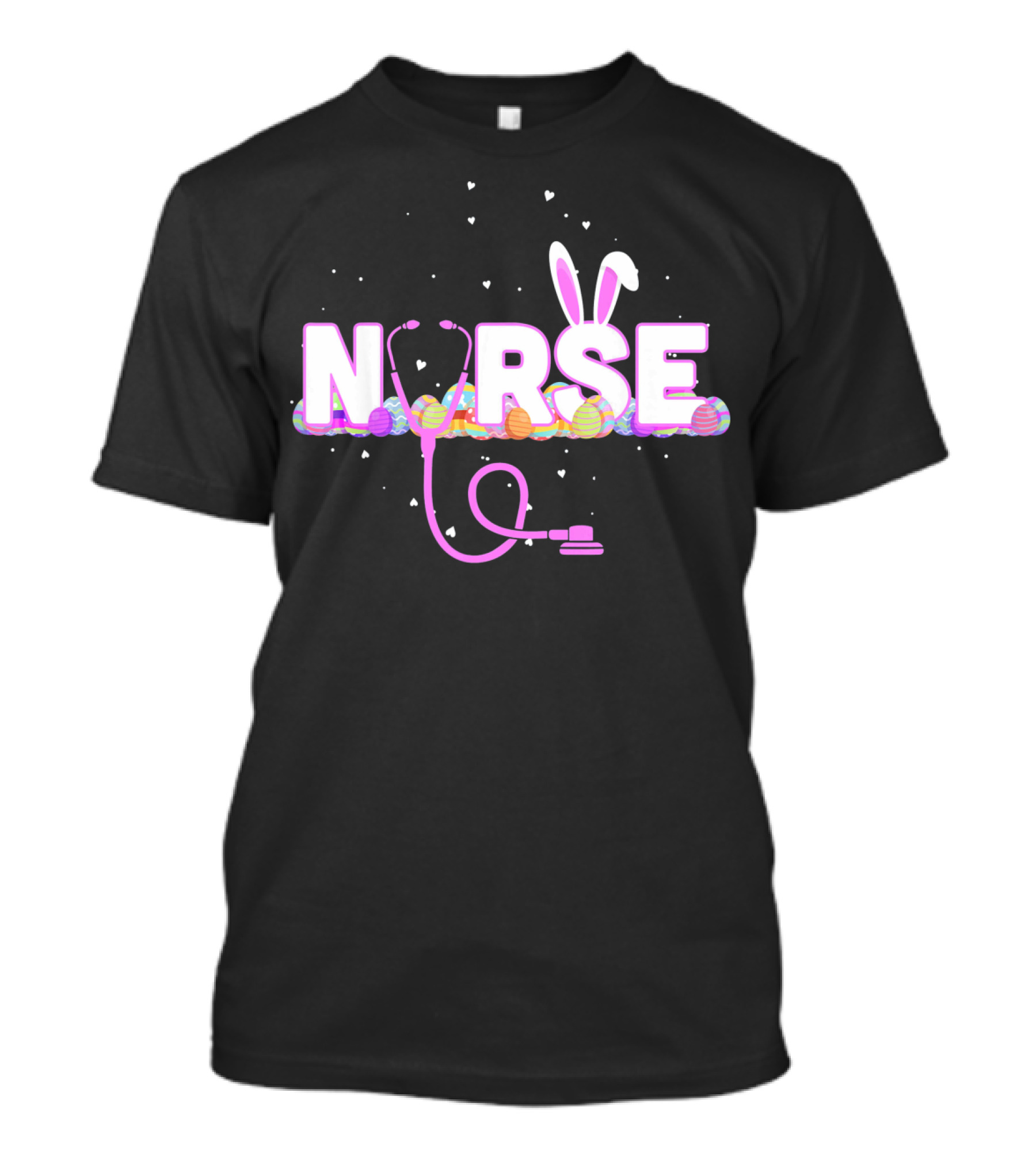 Nurse Easter Bunny Ears Colorful Eggs Stethoscope T-Shirt