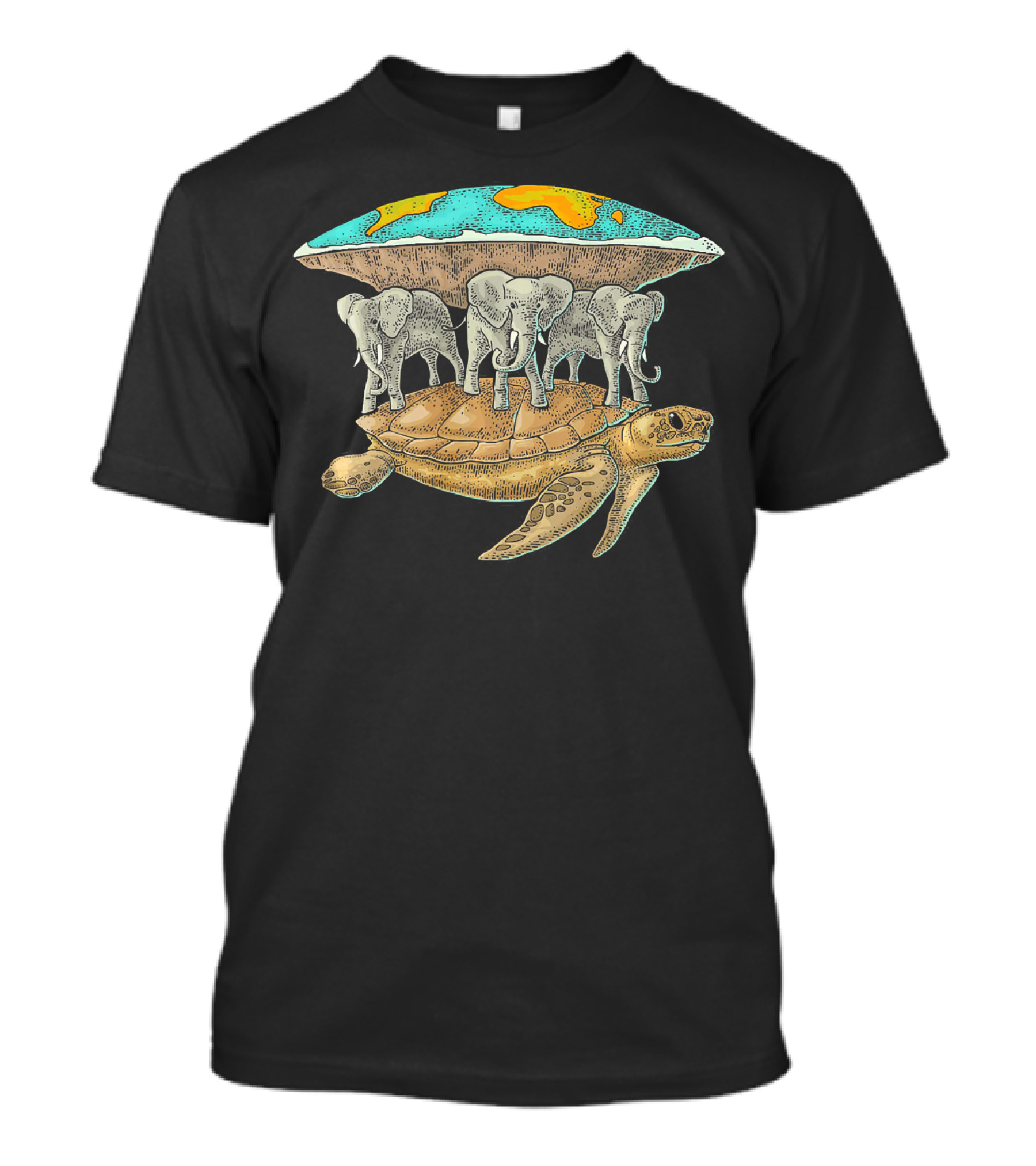 Flat Earth Elephants On World Turtle T-Shirt