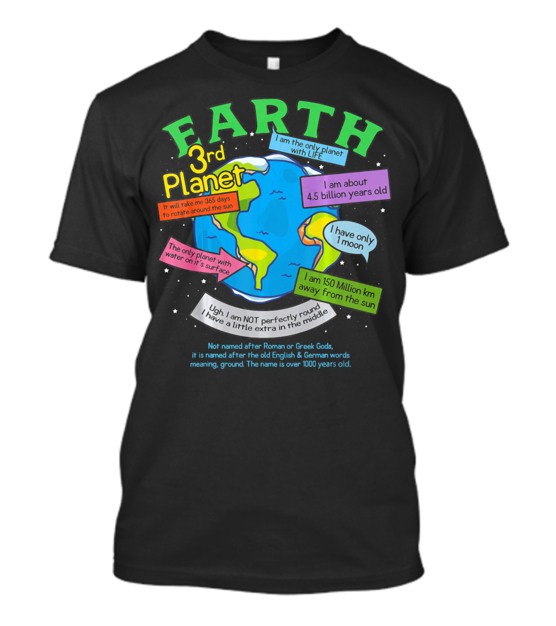 Earth 3rd Planet I Am The Only Planet With Life 4.5 Billion Years Old 365 Days Around The Sun T-Shirt