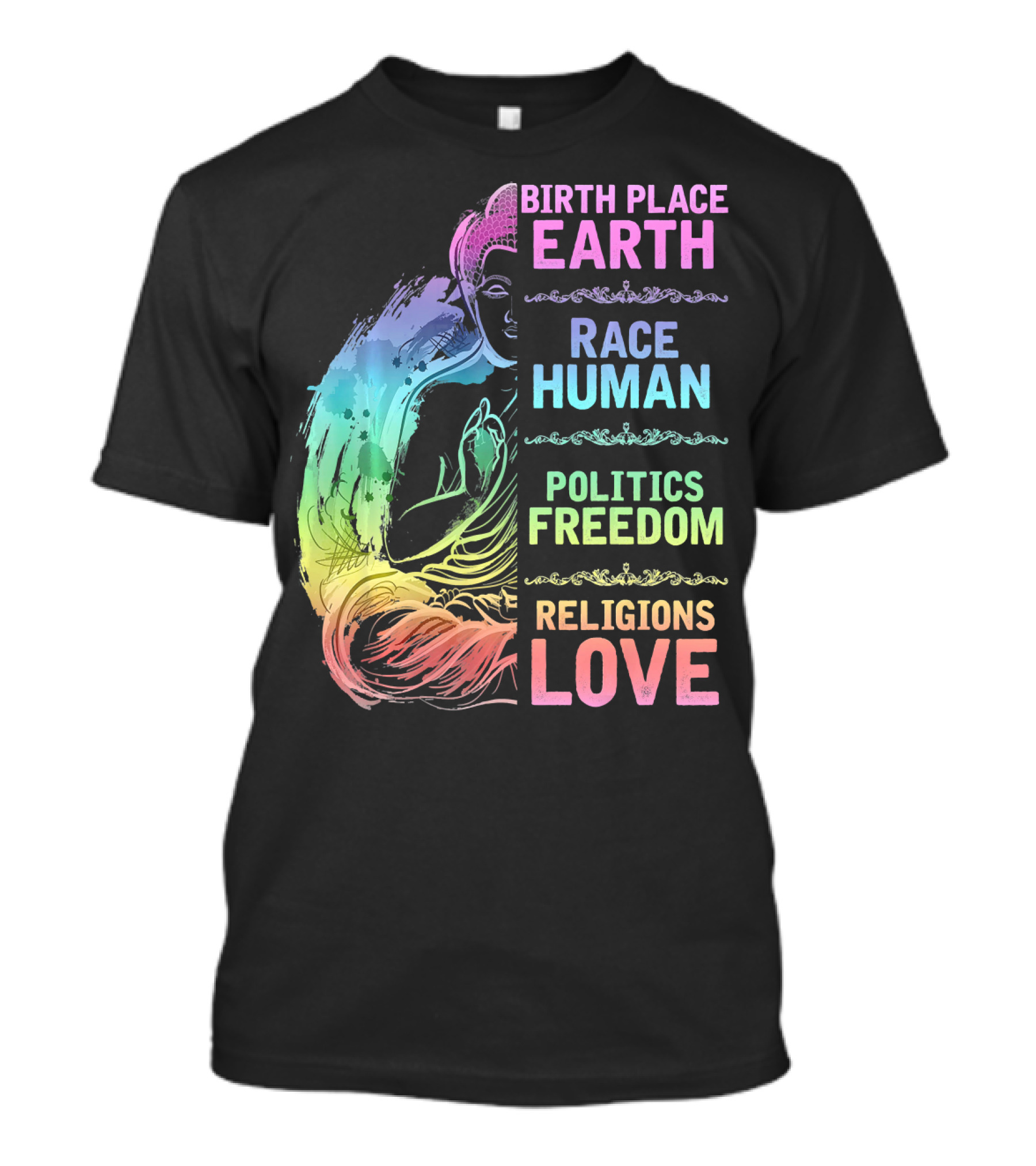 Birth Place Earth Race Human Politics Freedom Religions Love T-Shirt