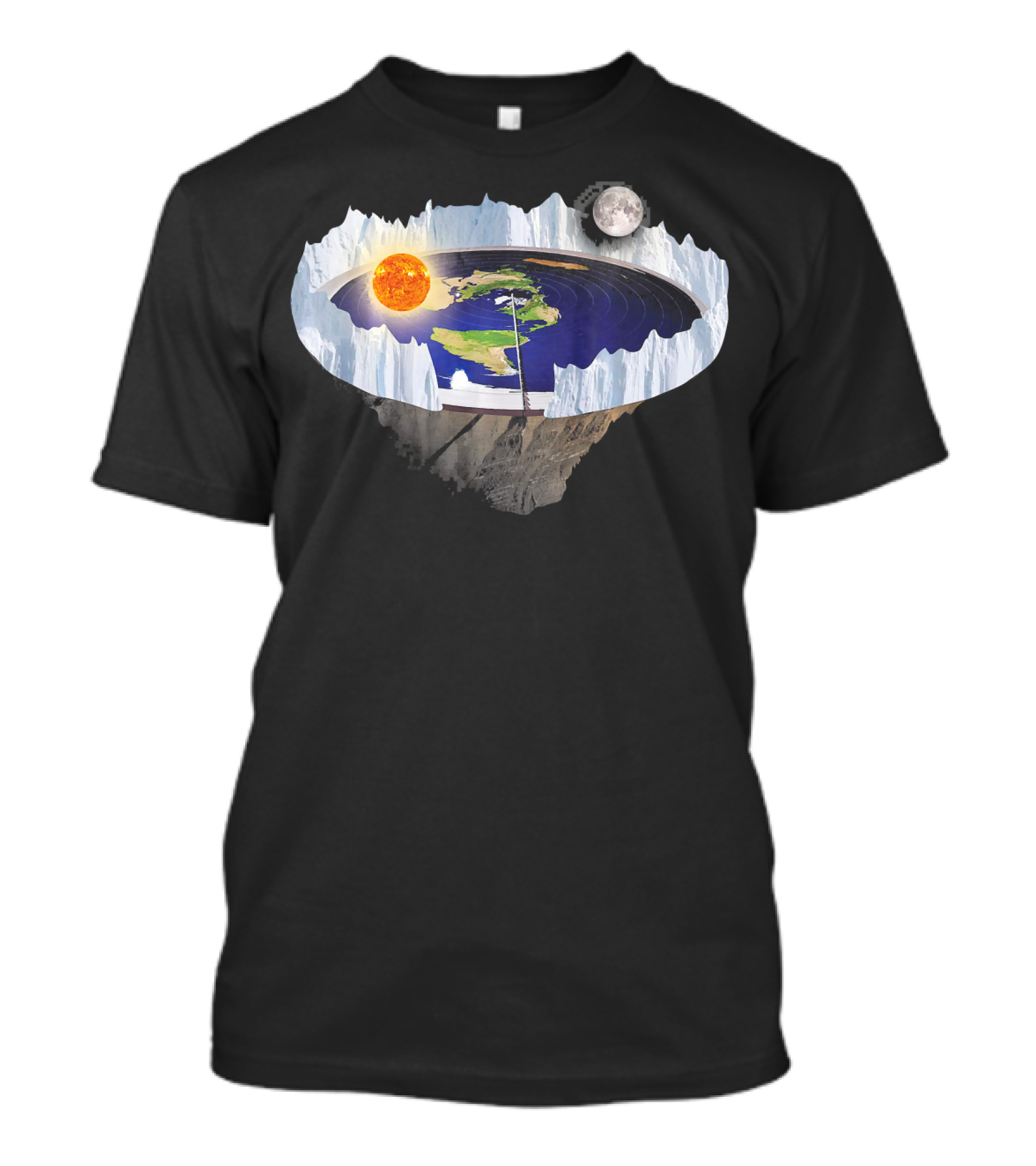 Flat Earth Ice Wall With Sun And Moon T-Shirt
