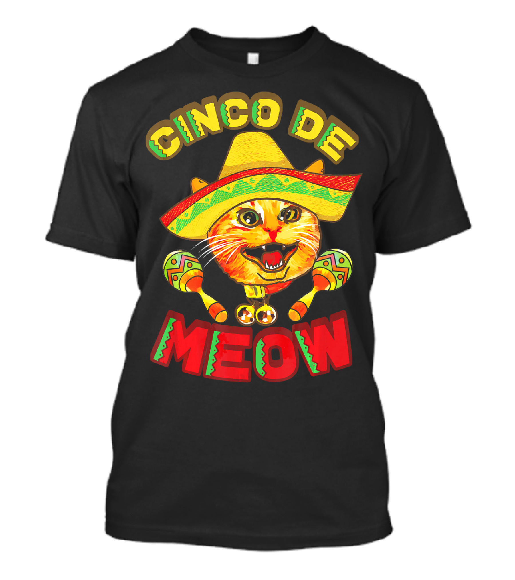 Cinco De Meow Cat With Sombrero And Maracas Fiesta T-Shirt