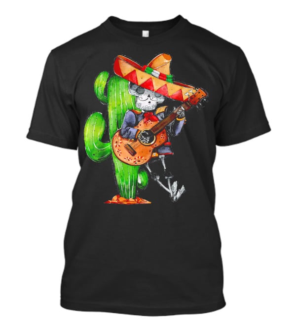 Mexican Independence Cinco De Mayo Mariachi Skeleton With Sombrero And Guitar T-Shirt