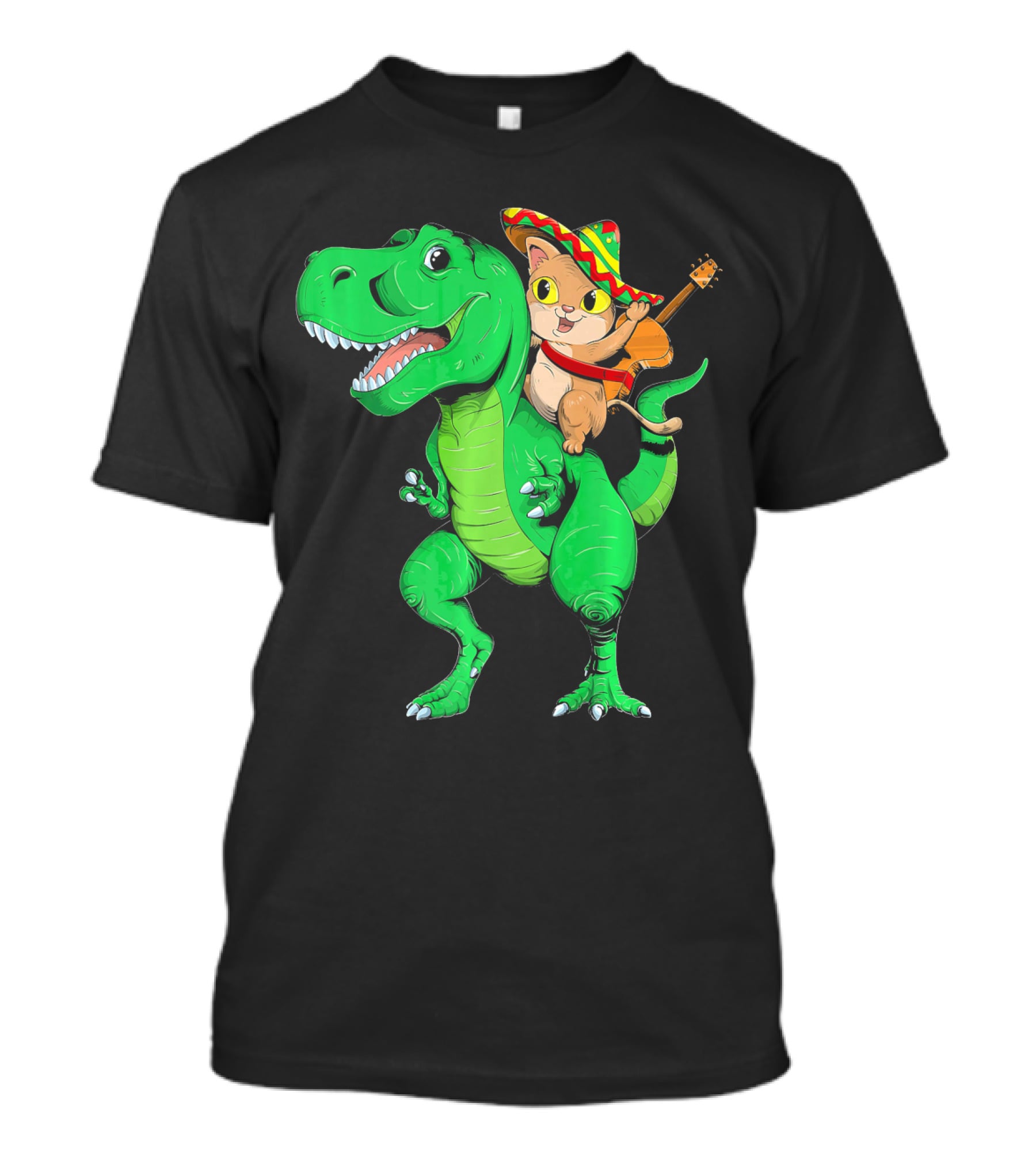 Cinco De Mayo Cat With Sombrero Riding T-Rex T-Shirt