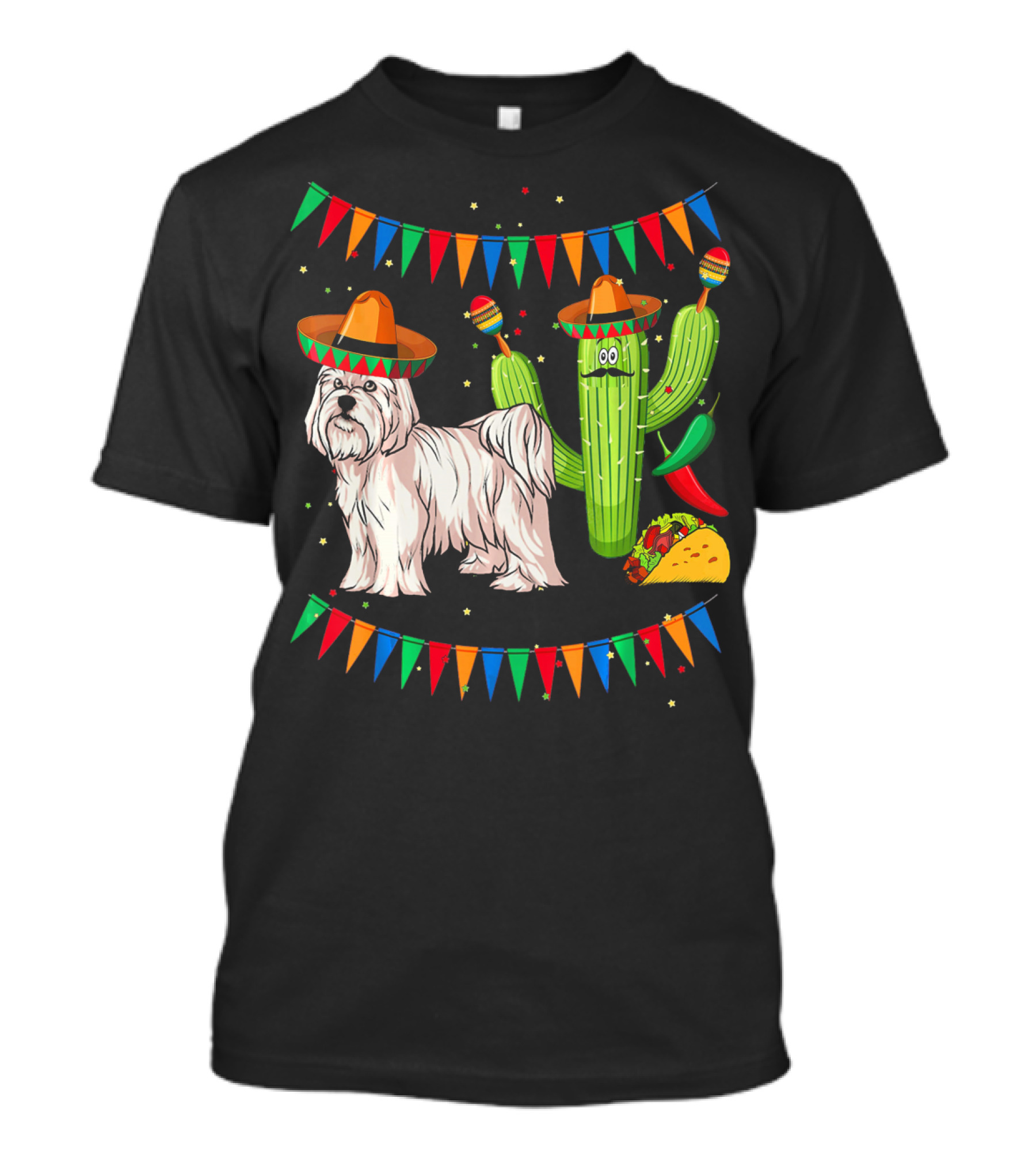 Maltese Dog Sombrero Mexico Cinco De Mayo Cactus Taco Fiesta T-Shirt