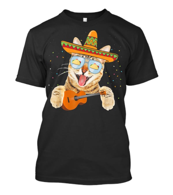 Cinco De Mayo Cat With Sombrero And Guitar T-Shirt