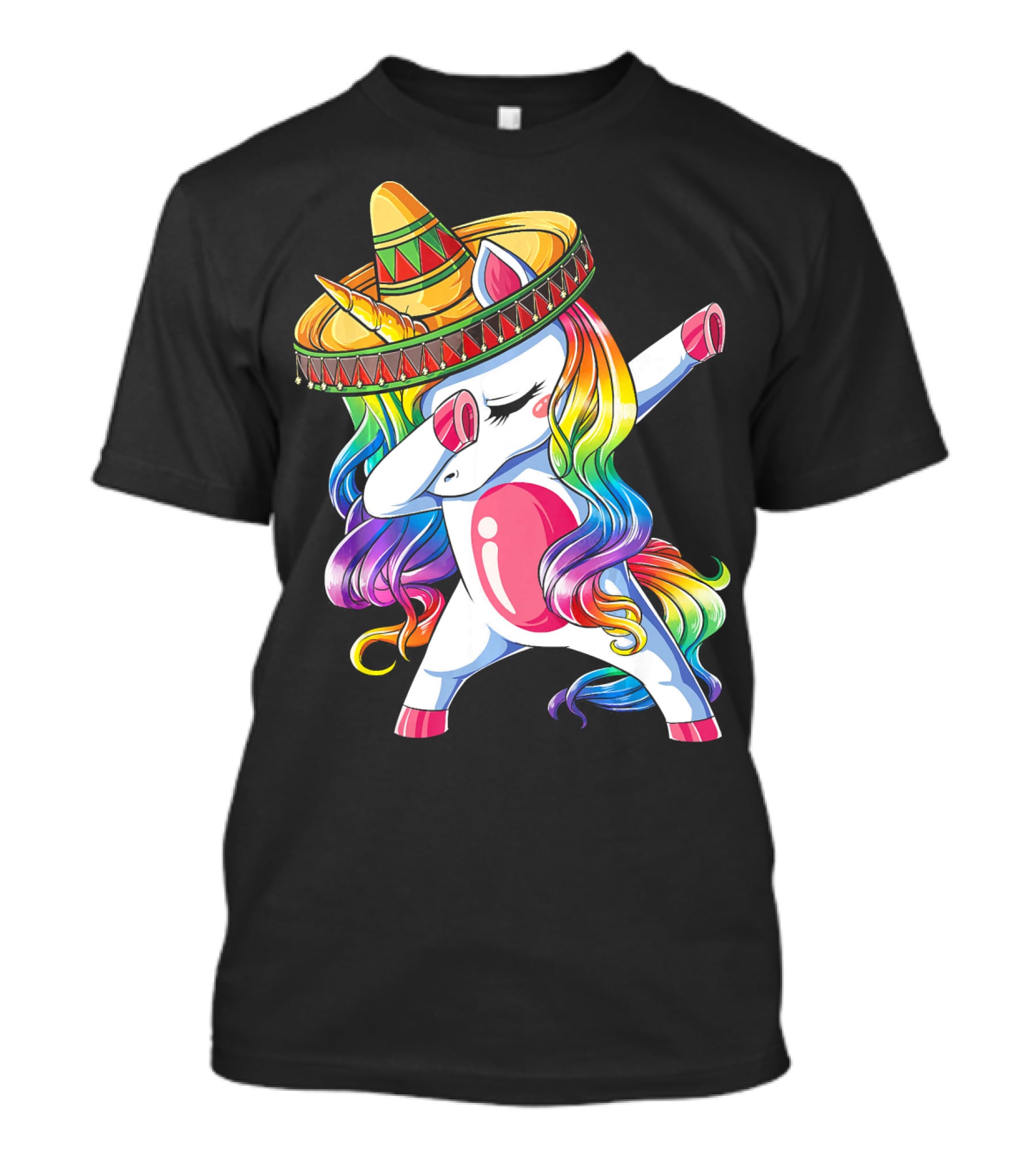 Dabbing Rainbow Unicorn With Sombrero Funny Cinco De Mayo T-Shirt