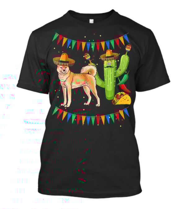 Sombrero Akita Dog Cactus Taco Maracas Mexico Cinco De Mayo T-Shirt
