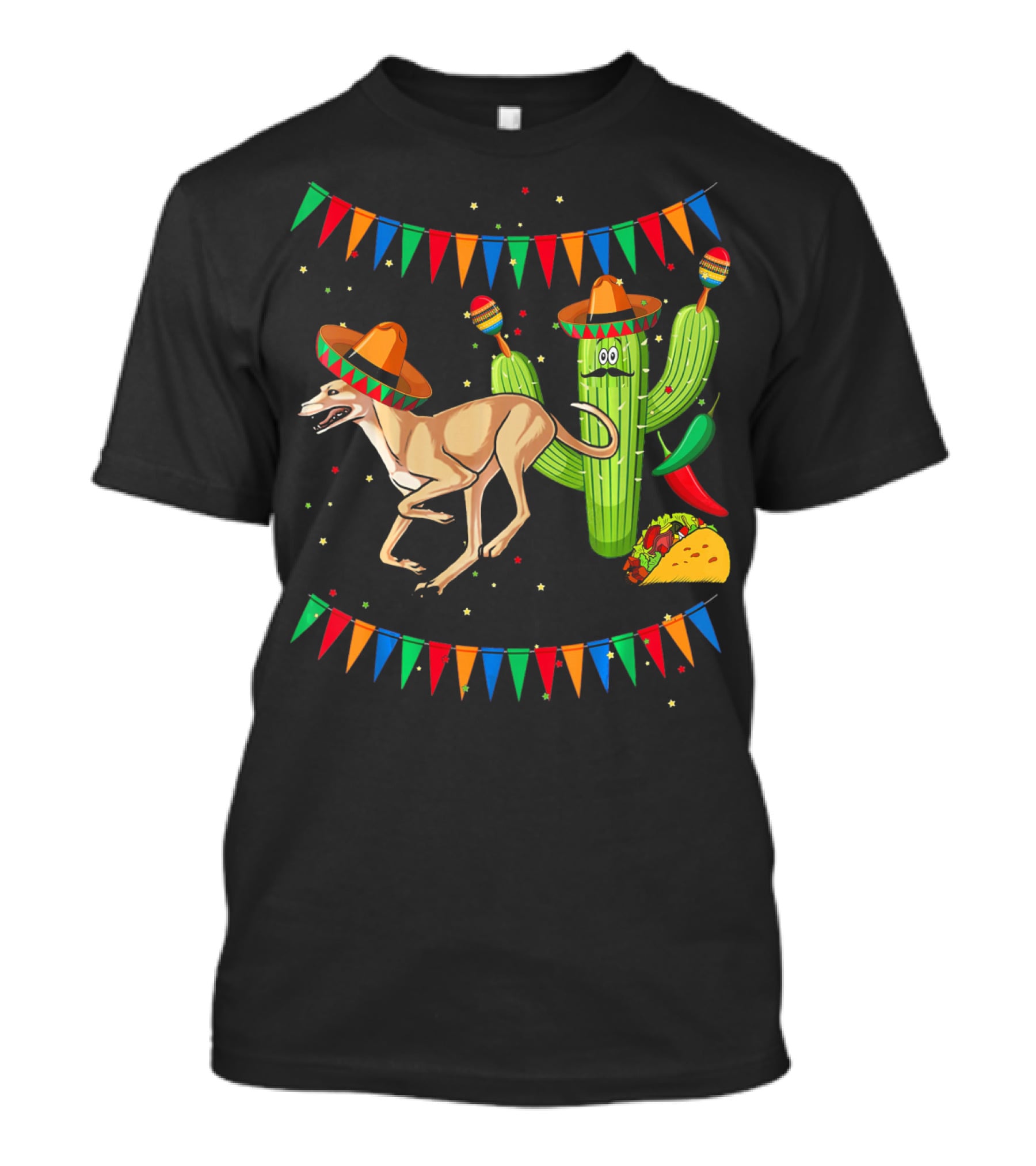 Sombrero Greyhound Dog Mexico Cinco De Mayo Cactus Taco Fiesta T-Shirt