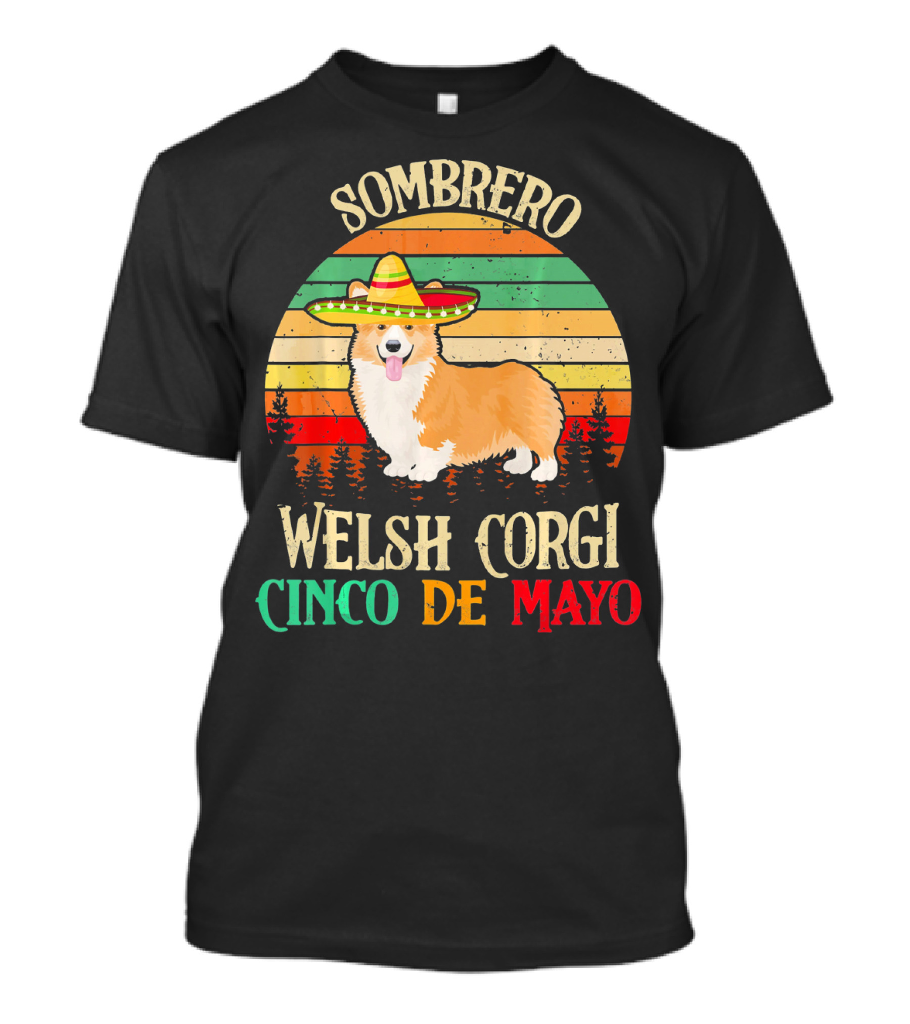 Sombrero Welsh Corgi Cinco De Mayo Vintage Sunset T-Shirt